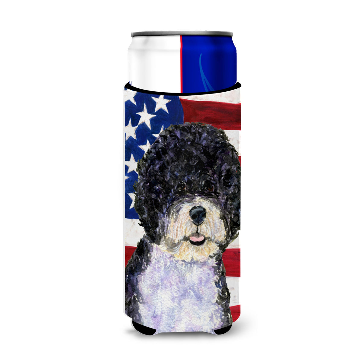 Usa American Flag With Portuguese Water Dog Ultra Hugger For Slim Cans