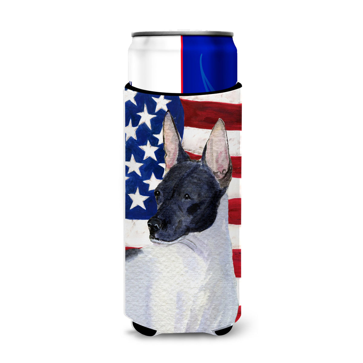 Usa American Flag With Rat Terrier Ultra Hugger For Slim Cans