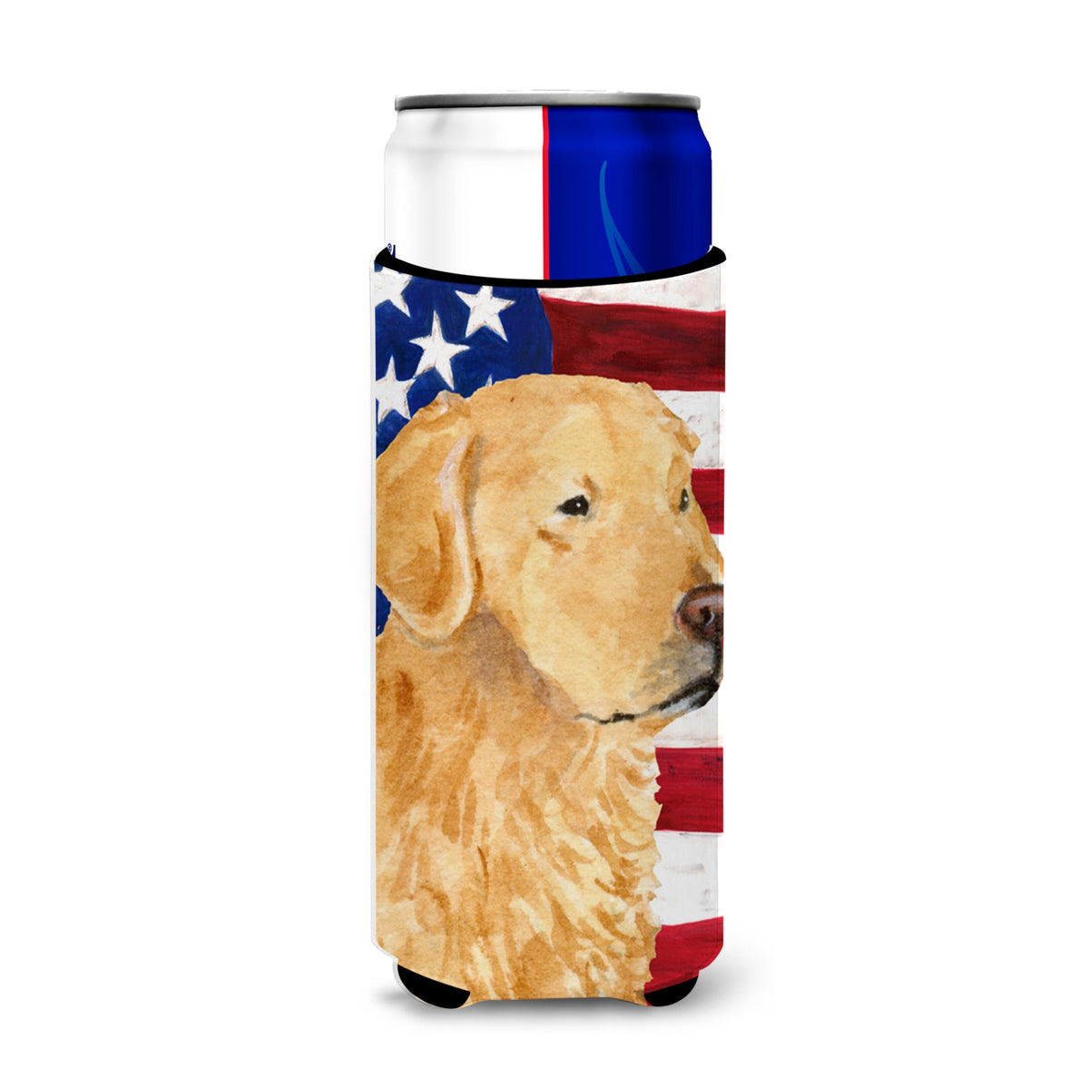 Usa American Flag With Golden Retriever Ultra Hugger For Slim Cans