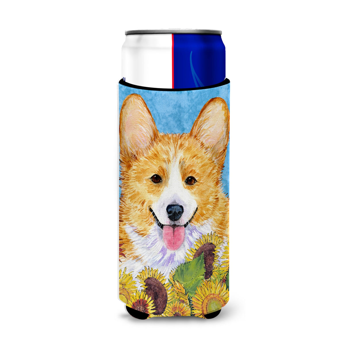 Corgi In Summer Flowers Ultra Hugger For Slim Cans