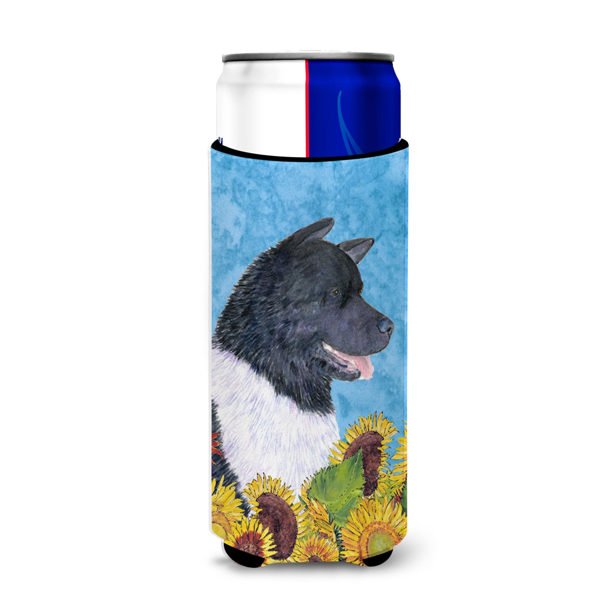 Akita In Summer Flowers Ultra Hugger For Slim Cans