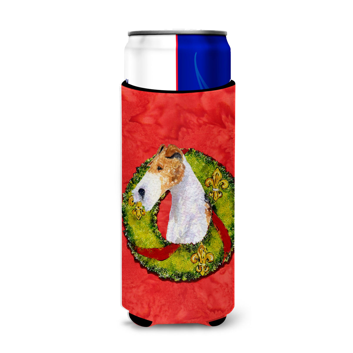 Fox Terrier Cristmas Wreath Ultra Hugger For Slim Cans