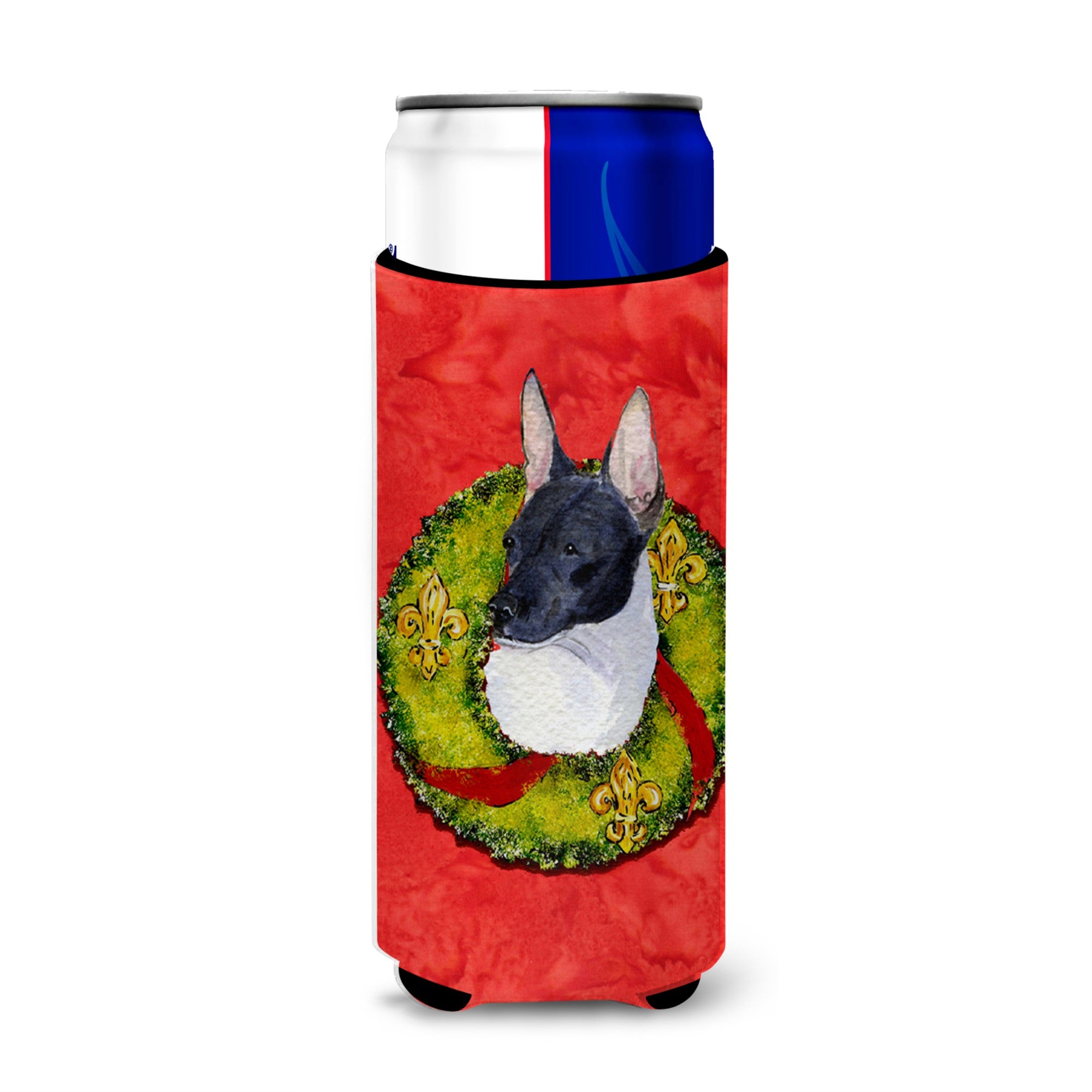 Rat Terrier Cristmas Wreath Ultra Hugger For Slim Cans