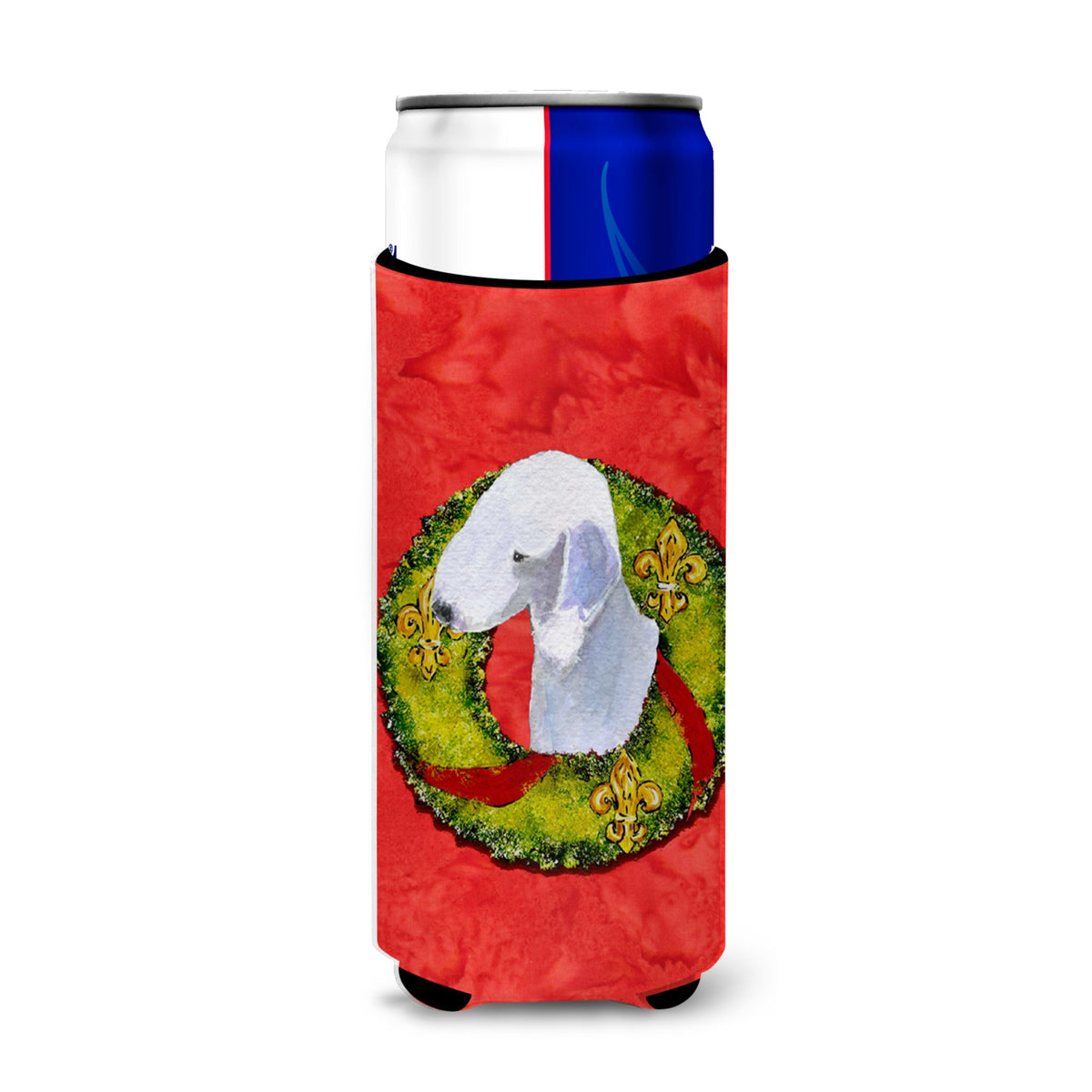 Bedlington Terrier Cristmas Wreath Ultra Hugger For Slim Cans