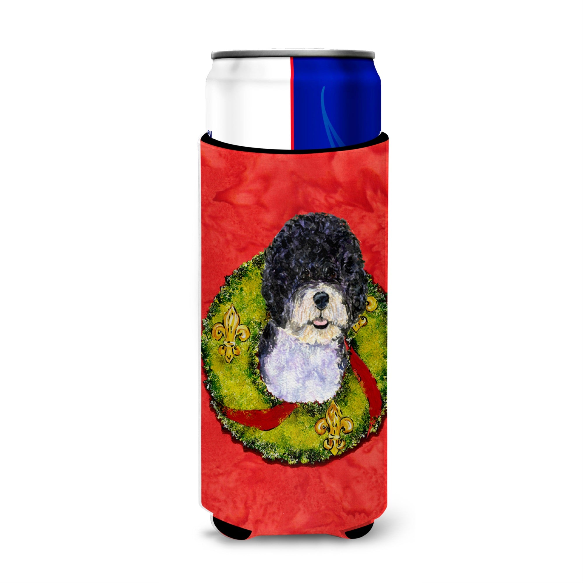 Portuguese Water Dog Cristmas Wreath Ultra Hugger For Slim Cans