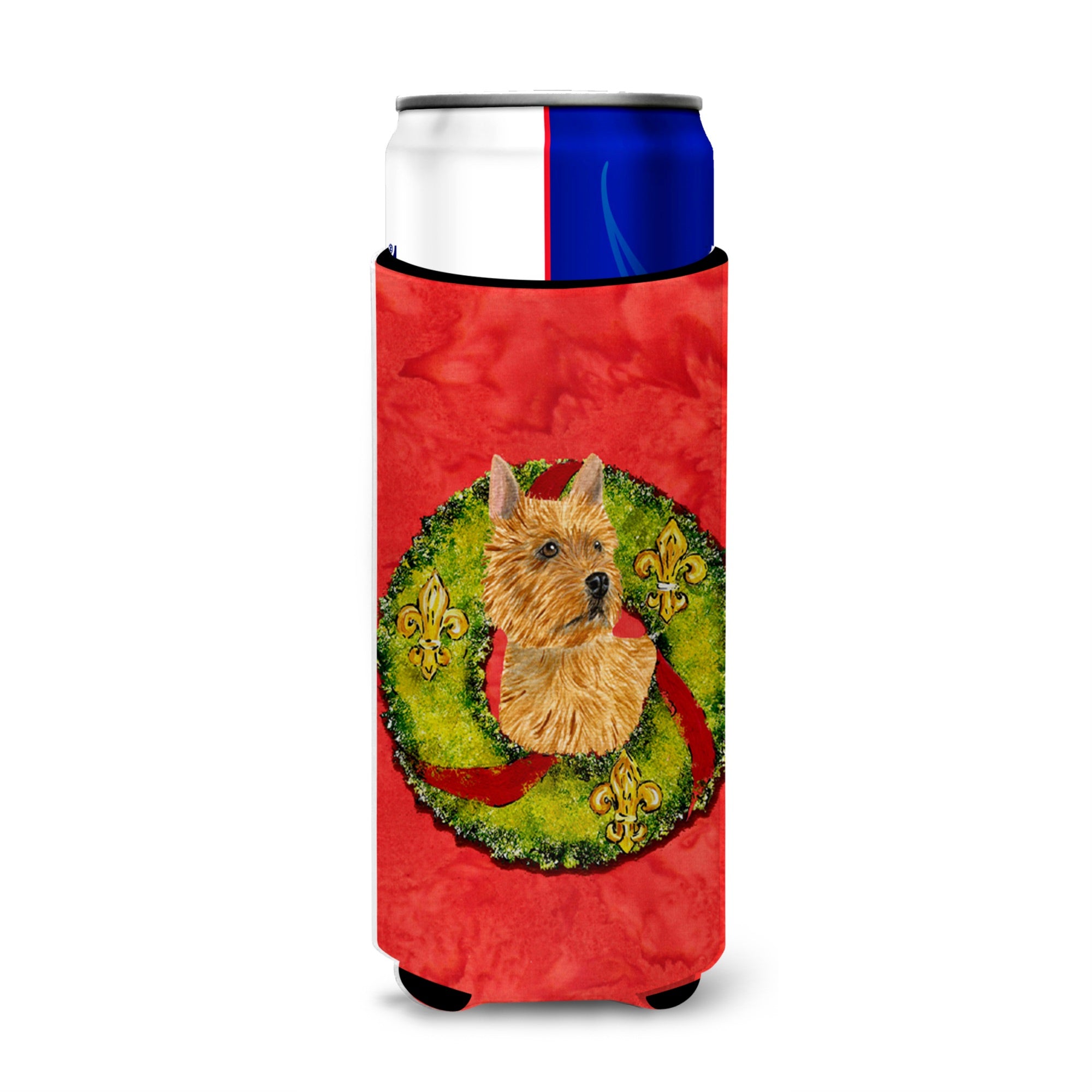 Norwich Terrier Cristmas Wreath Ultra Hugger For Slim Cans