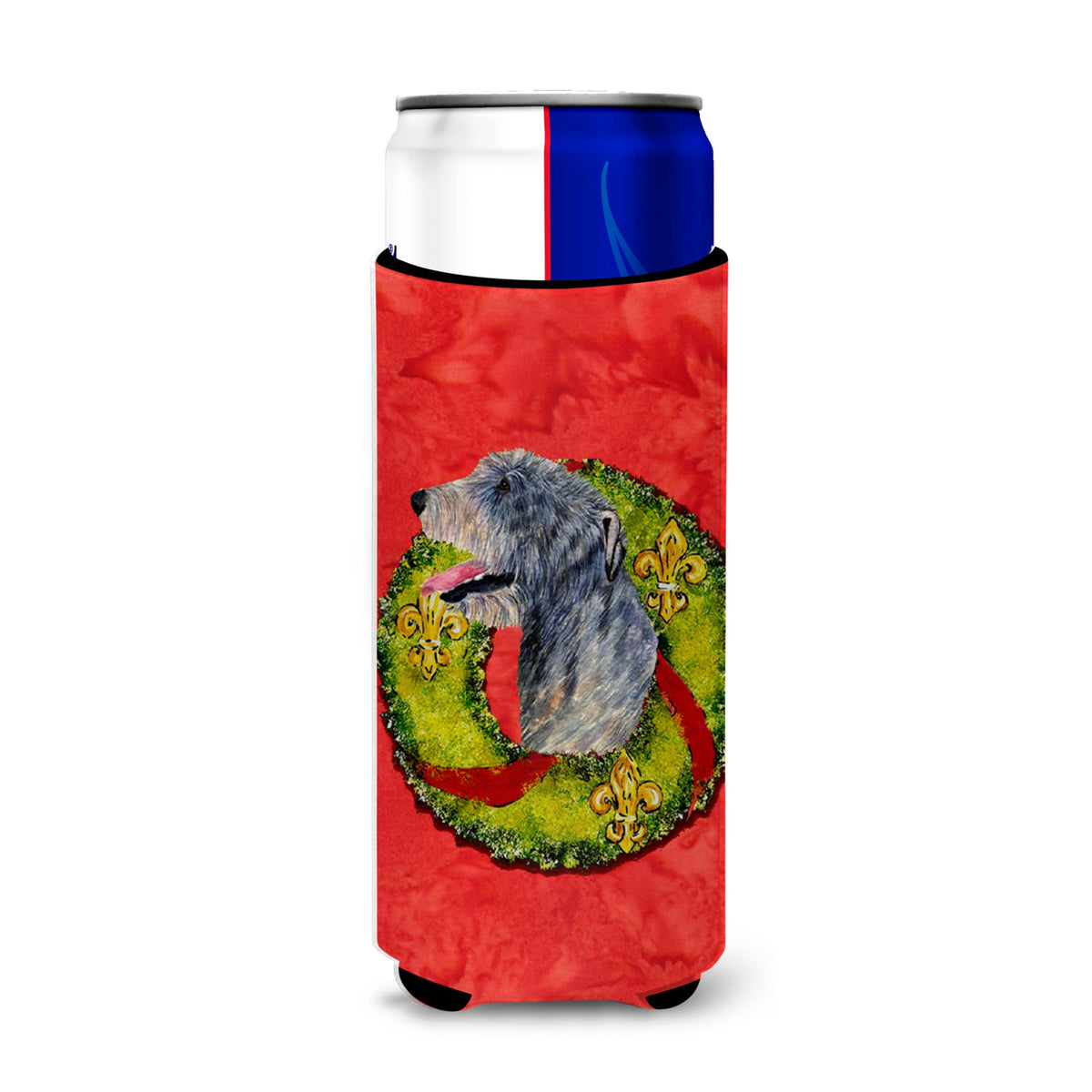 Irish Wolfhound Cristmas Wreath Ultra Hugger For Slim Cans