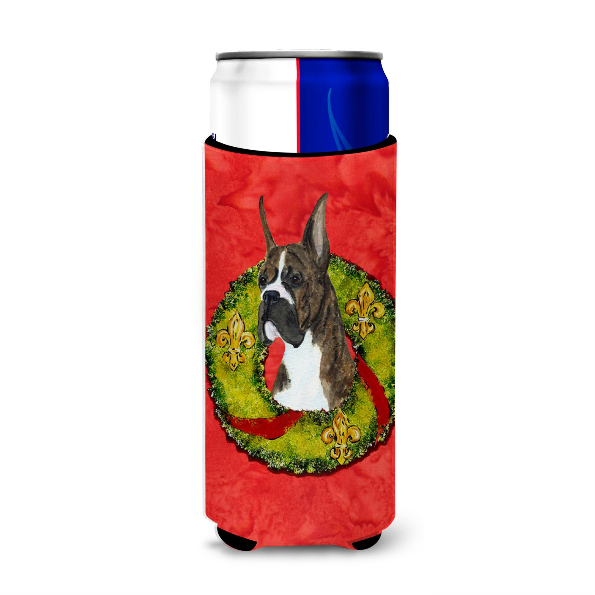 Brindle Boxer Cristmas Wreath Ultra Hugger For Slim Cans