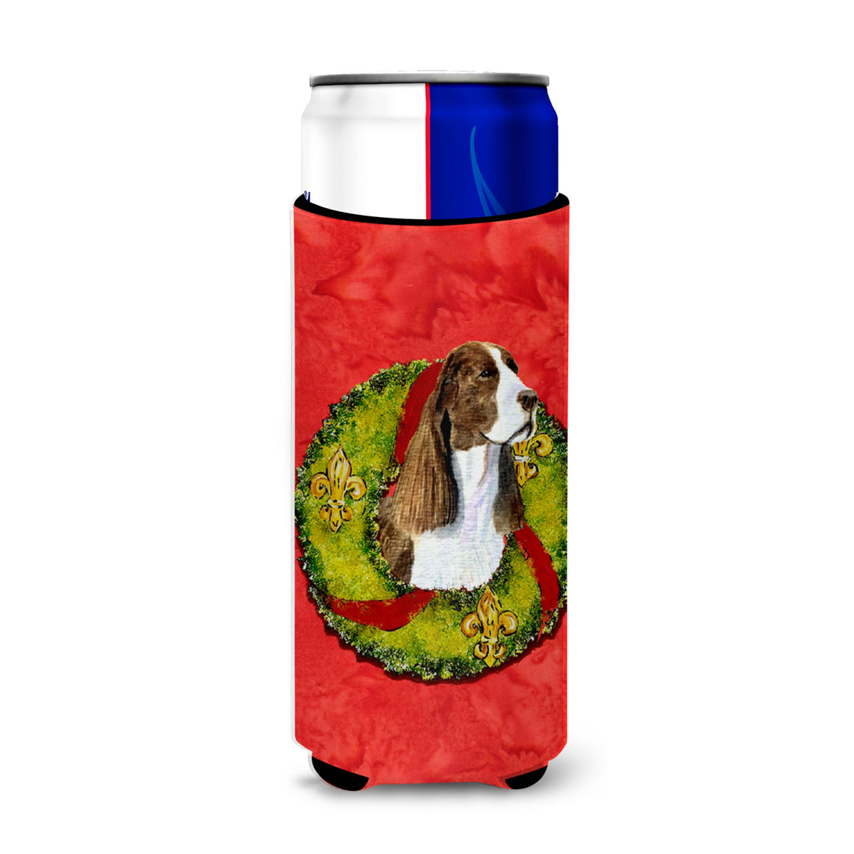 Springer Spaniel Cristmas Wreath Ultra Hugger For Slim Cans