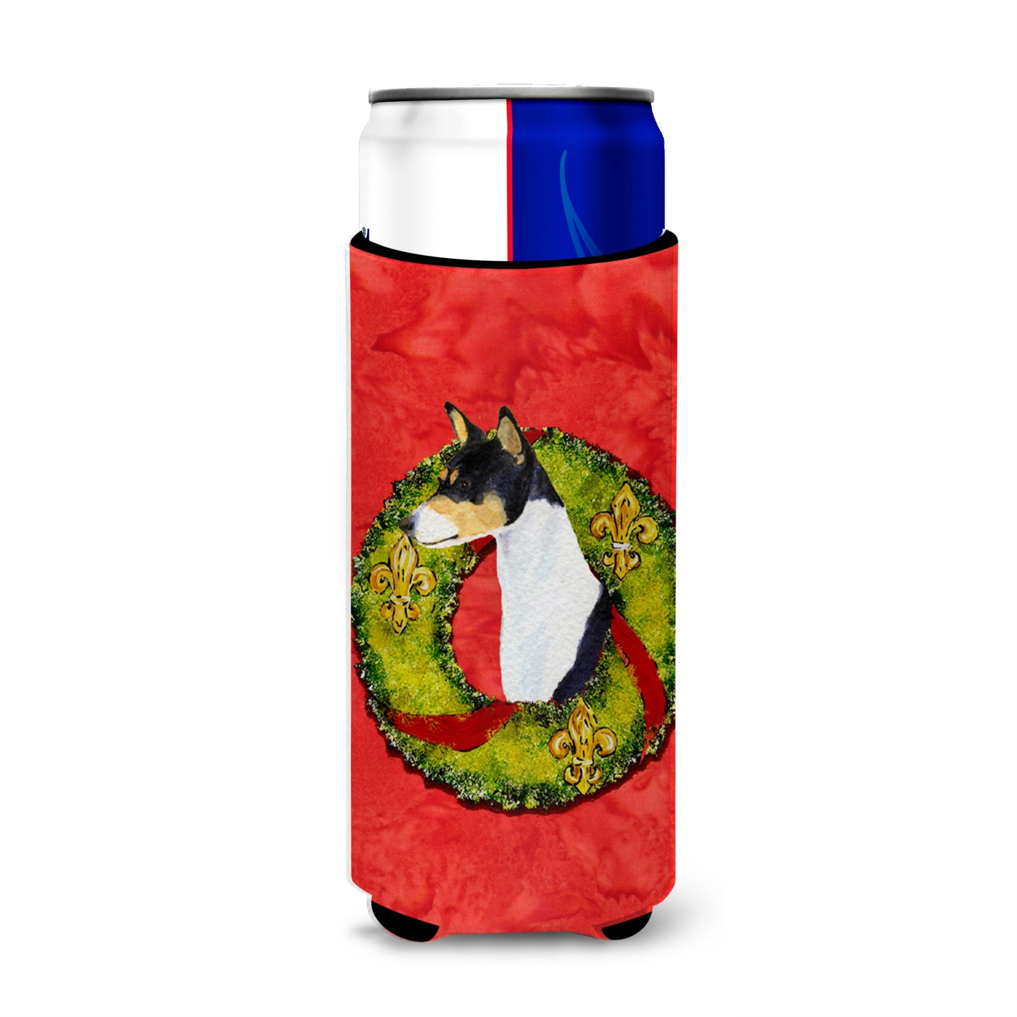 Basenji Cristmas Wreath Ultra Hugger For Slim Cans