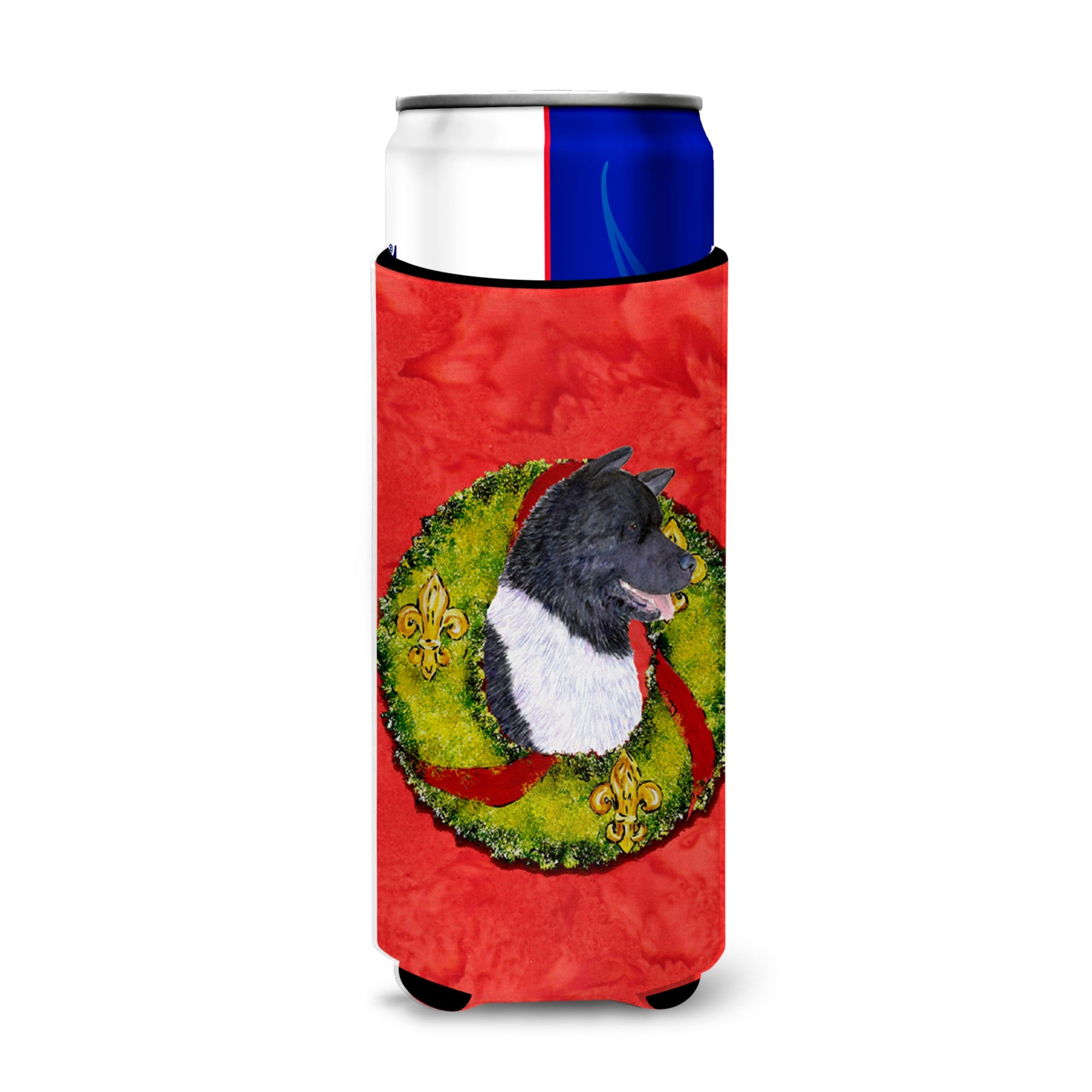 Akita Cristmas Wreath Ultra Hugger For Slim Cans
