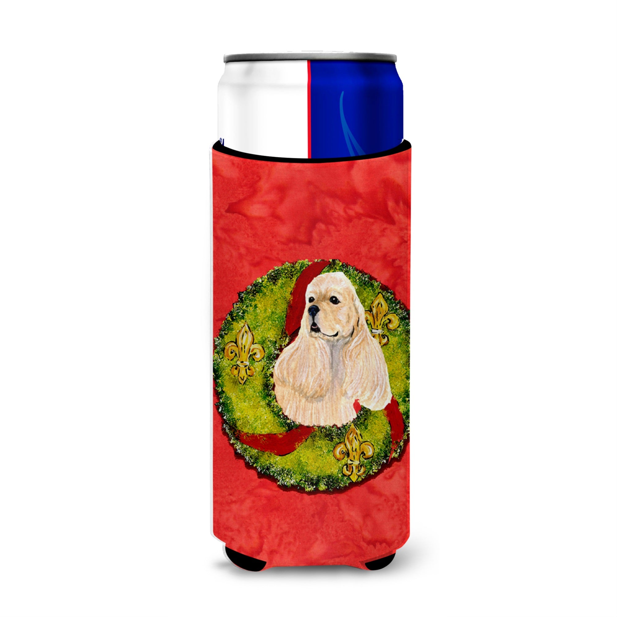 Cocker Spaniel Cristmas Wreath Ultra Hugger For Slim Cans