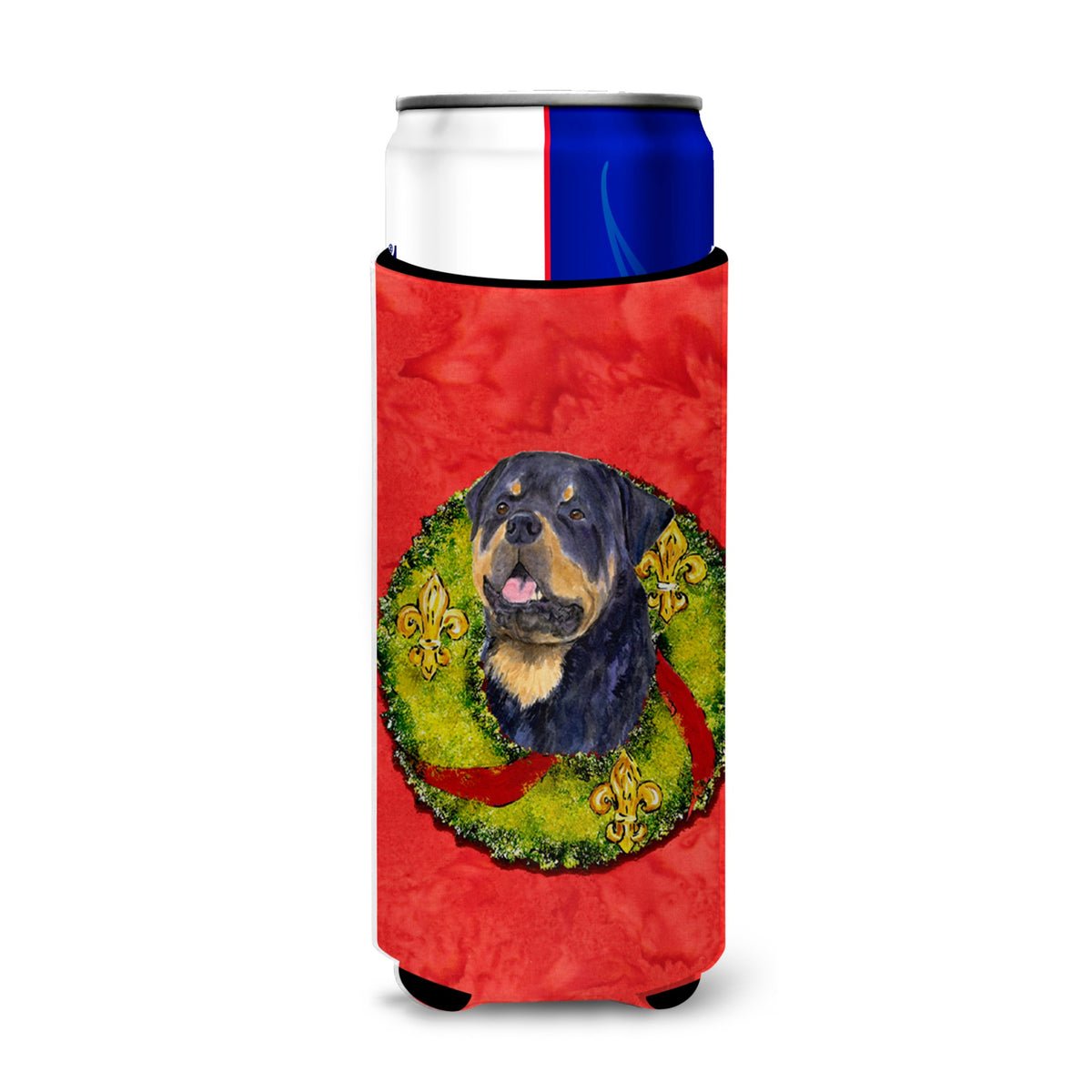 Rottweiler Cristmas Wreath Ultra Hugger For Slim Cans