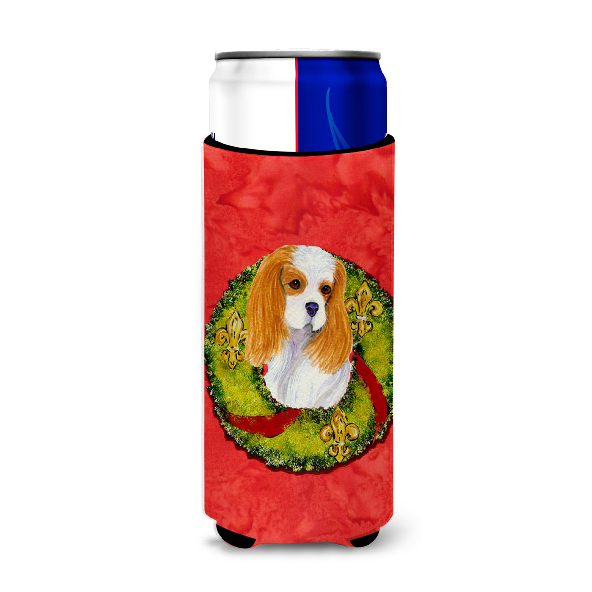 Cavalier Spaniel Cristmas Wreath Ultra Hugger For Slim Cans