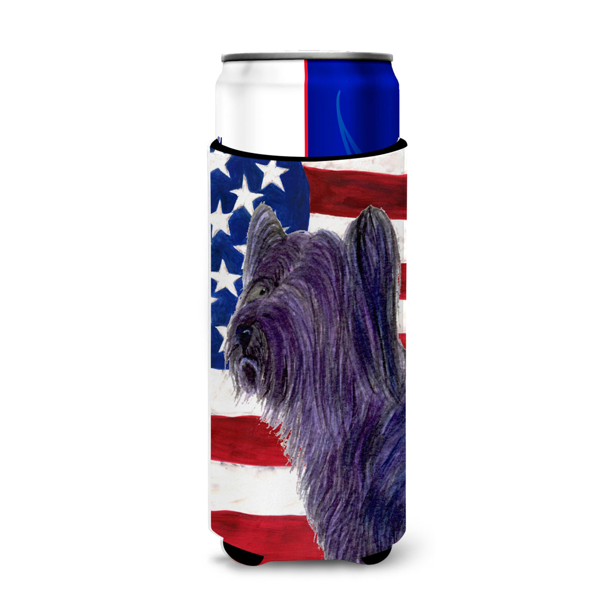 Usa American Flag With Skye Terrier Ultra Hugger For Slim Cans