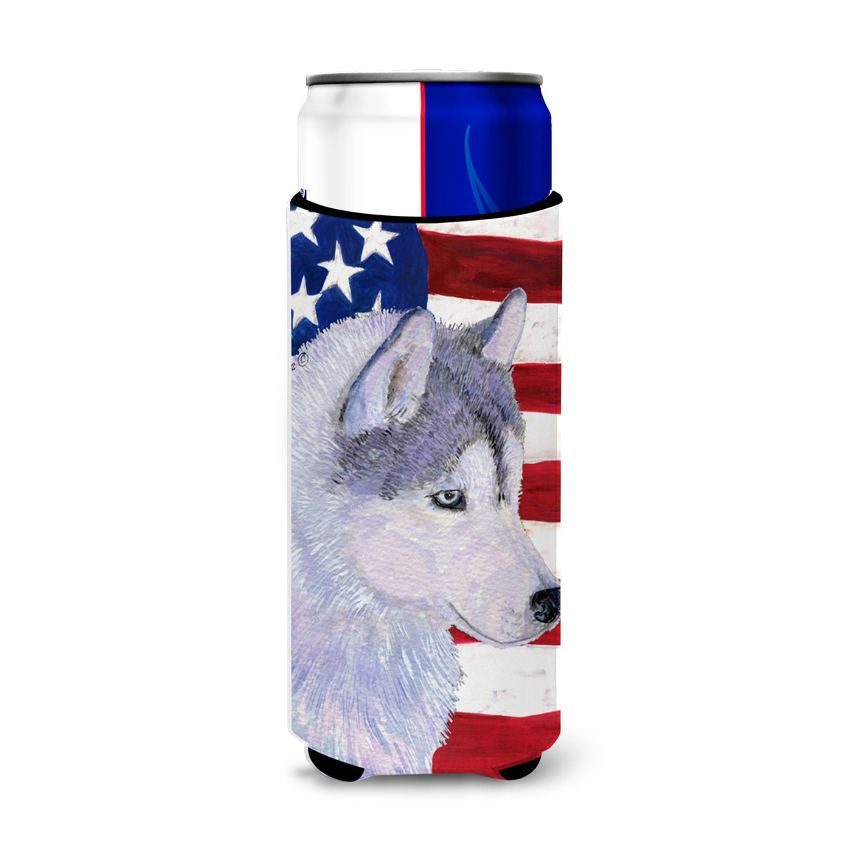 Usa American Flag With Siberian Husky Ultra Hugger For Slim Cans