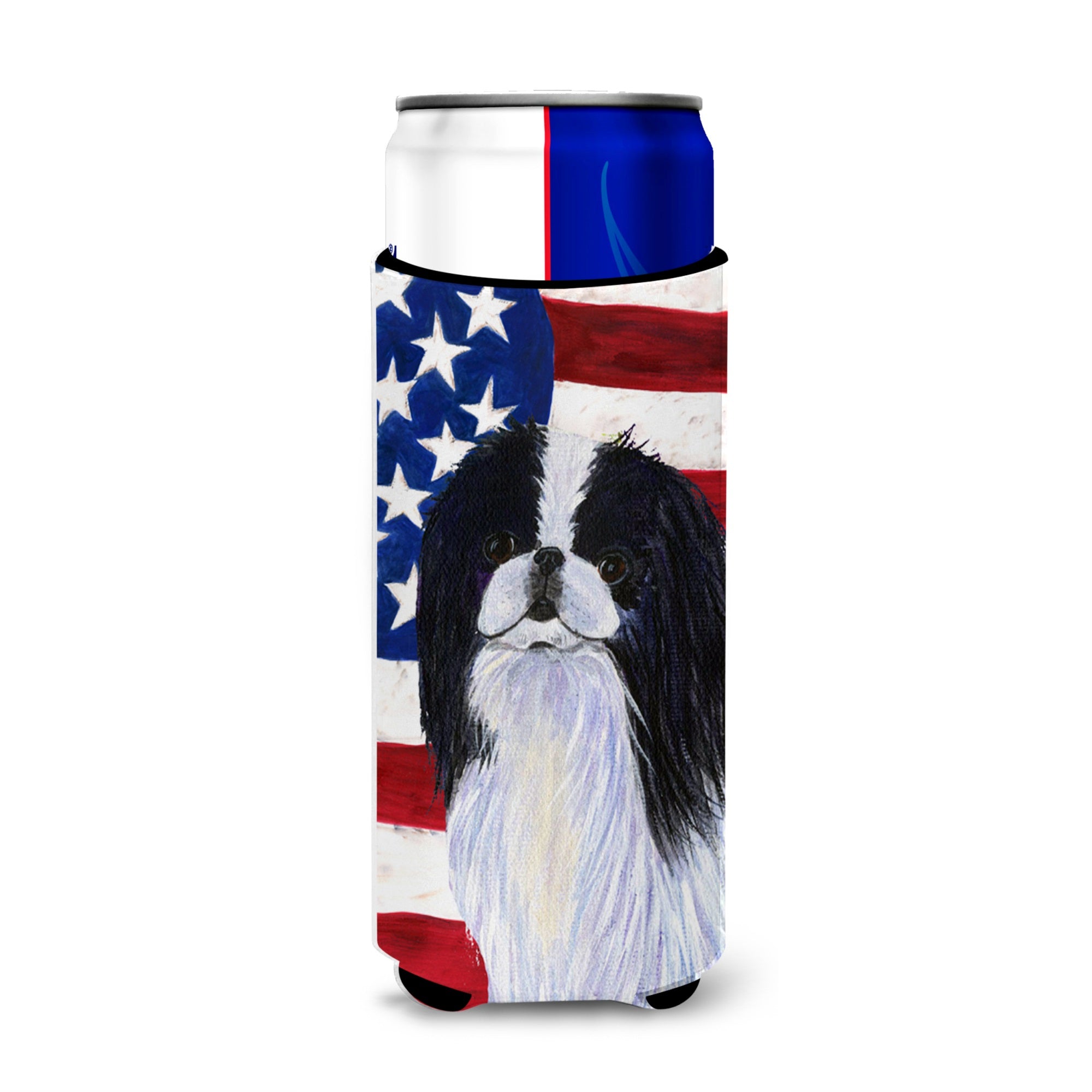 Usa American Flag With Japanese Chin Ultra Hugger For Slim Cans