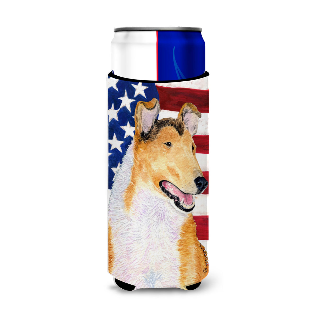 Usa American Flag With Collie Smooth Ultra Hugger For Slim Cans