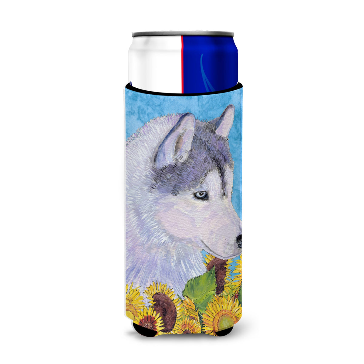 Siberian Husky In Summer Flowers Ultra Hugger For Slim Cans