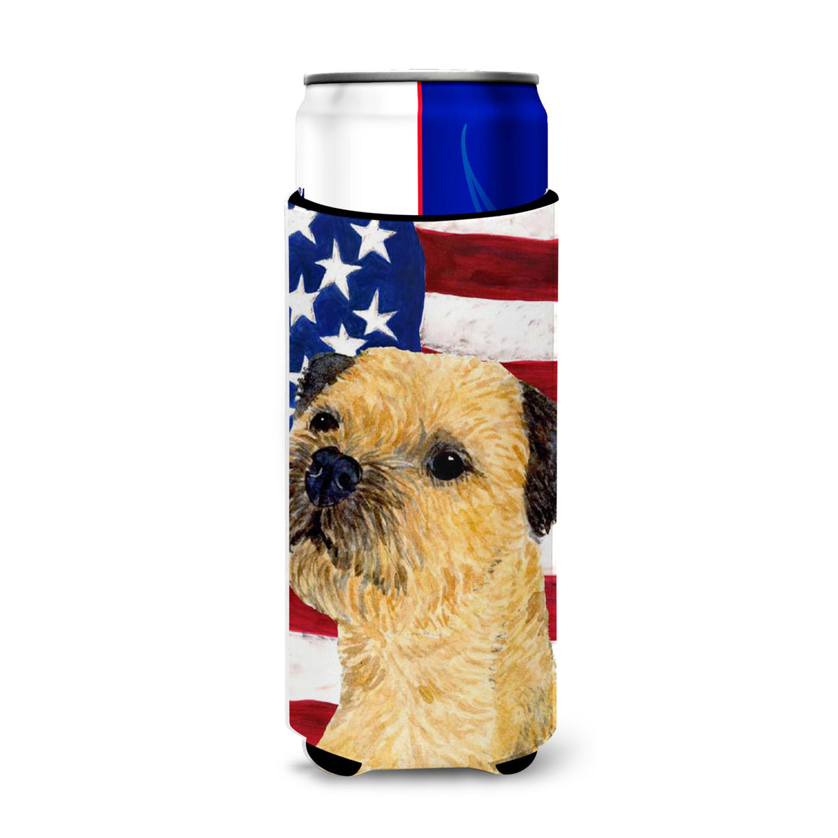 Usa American Flag With Border Terrier Ultra Hugger For Slim Cans