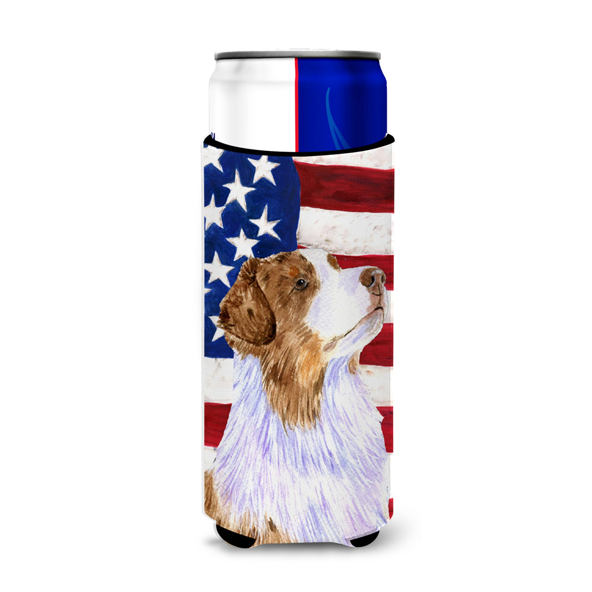 Usa American Flag With Australian Shepherd Ultra Hugger For Slim Cans