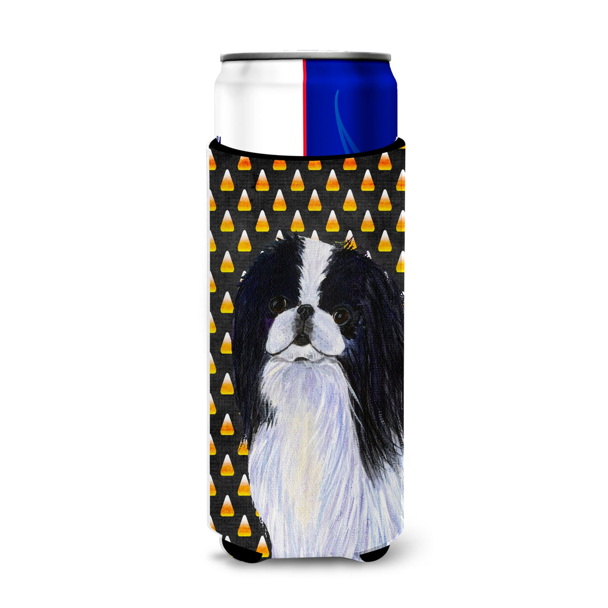 Japanese Chin Candy Corn Halloween Portrait Ultra Hugger For Slim Cans