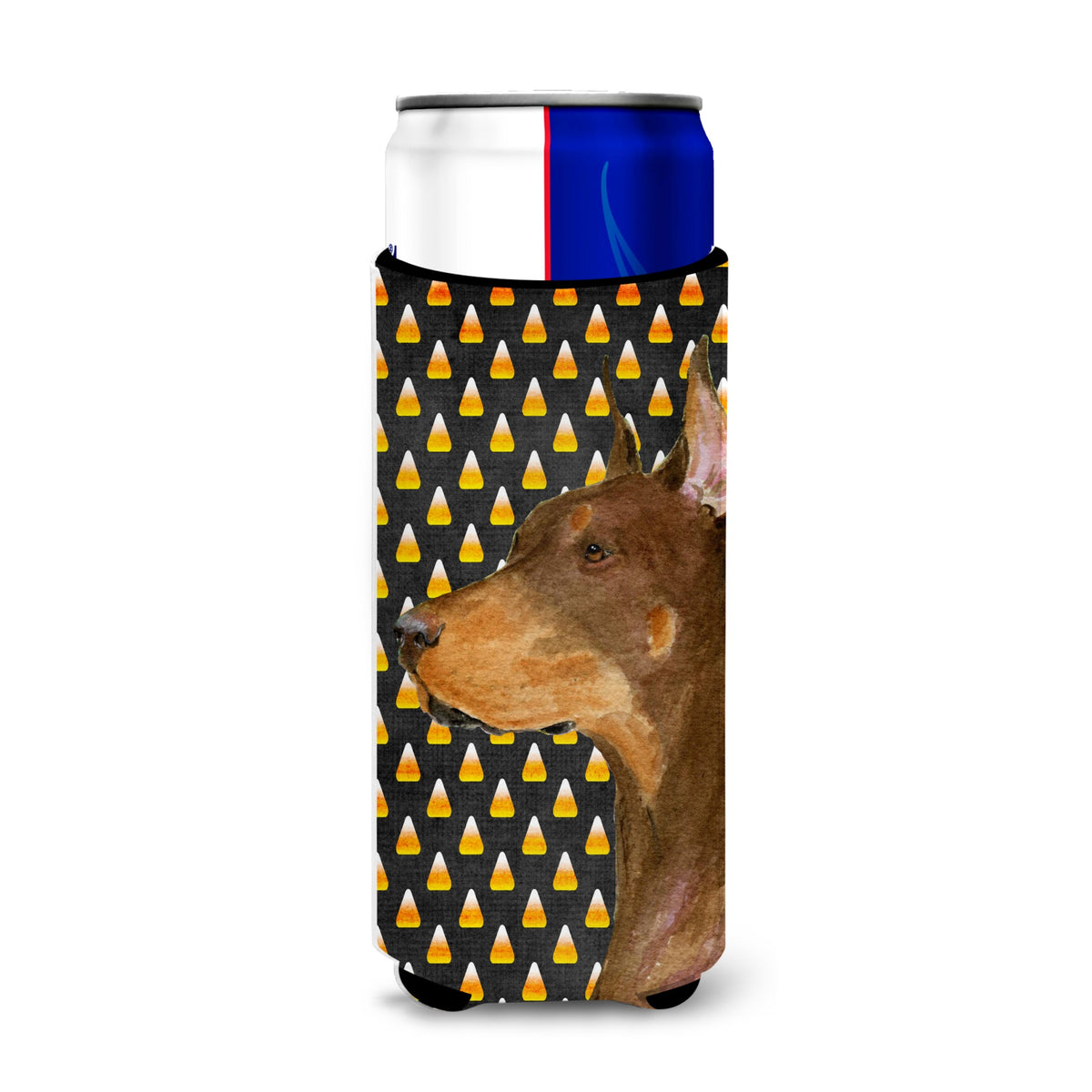Doberman Candy Corn Halloween Portrait Ultra Hugger For Slim Cans
