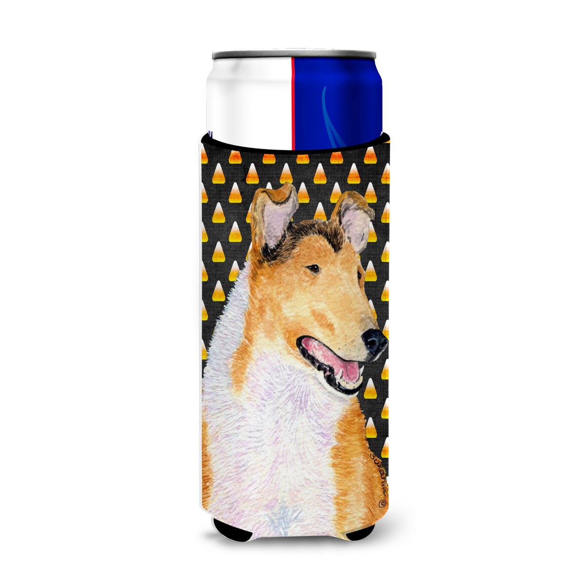 Collie Smooth Candy Corn Halloween Portrait Ultra Hugger For Slim Cans