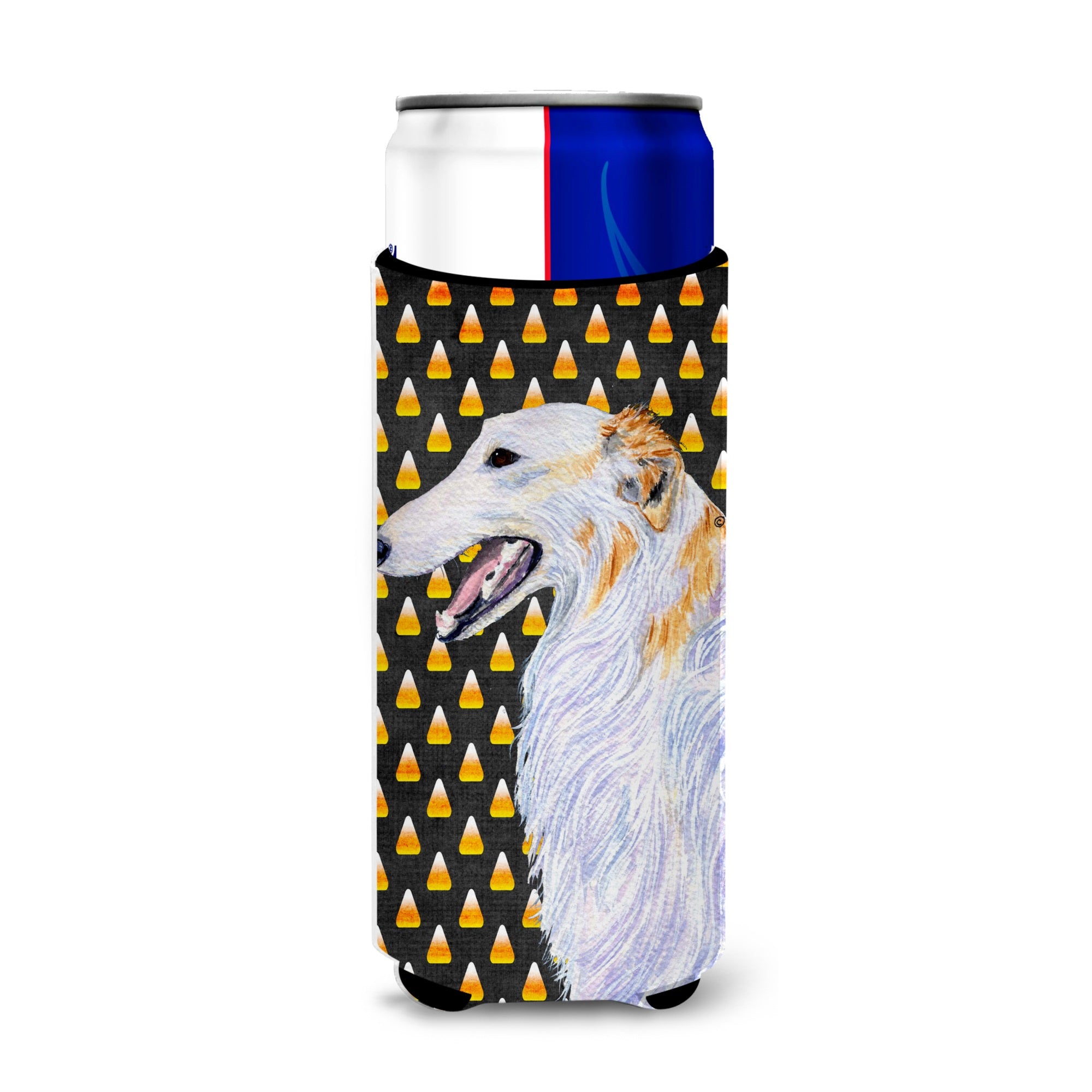 Borzoi Candy Corn Halloween Portrait Ultra Hugger For Slim Cans
