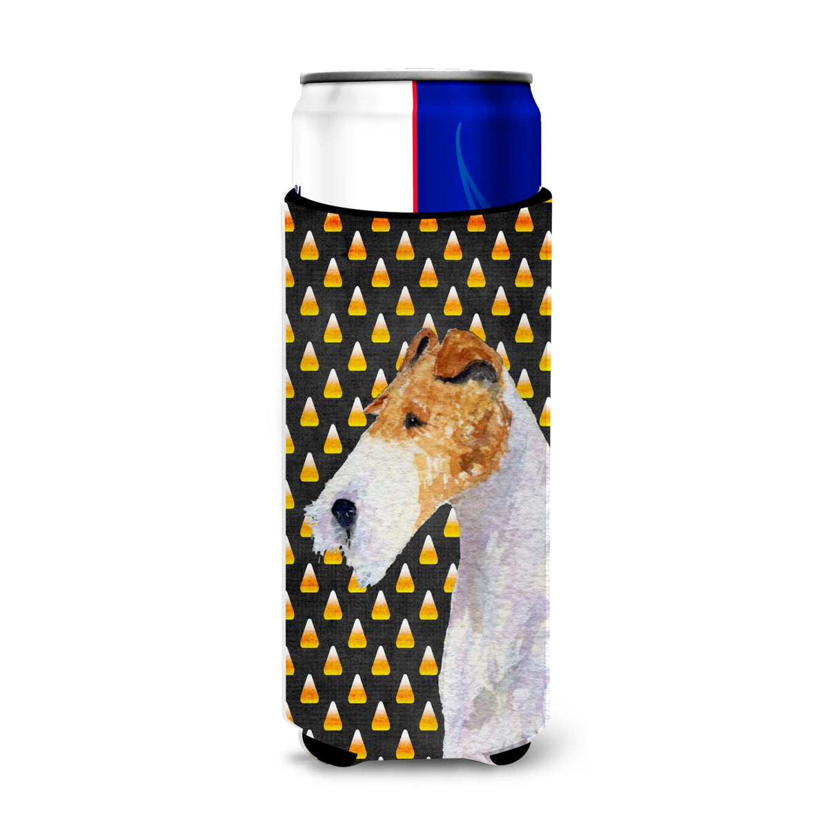 Fox Terrier Candy Corn Halloween Portrait Ultra Hugger For Slim Cans