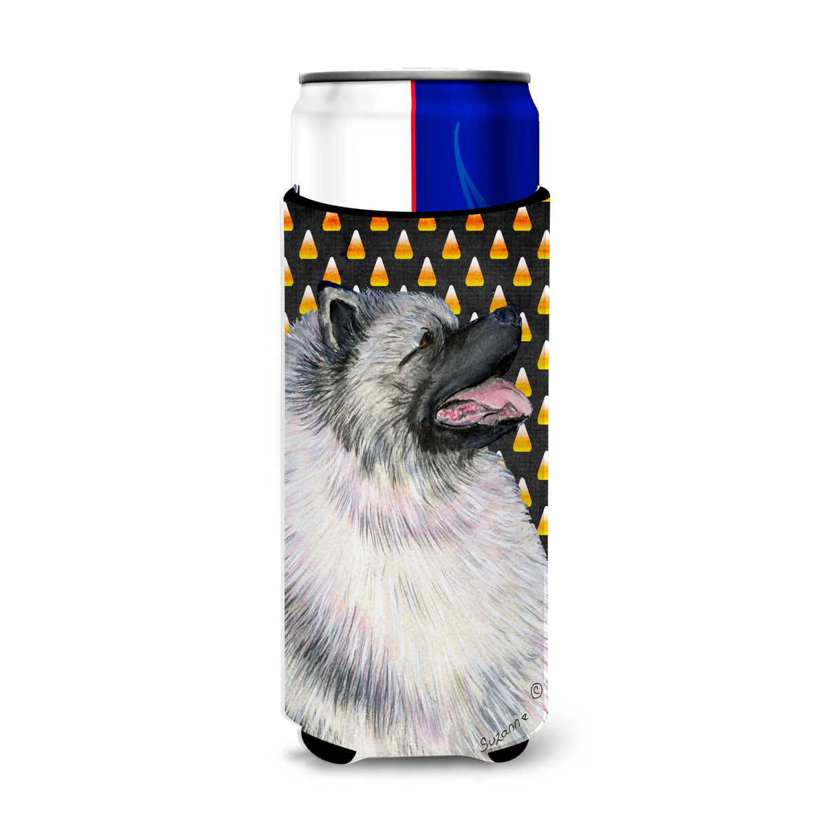 Keeshond Candy Corn Halloween Portrait Ultra Hugger For Slim Cans