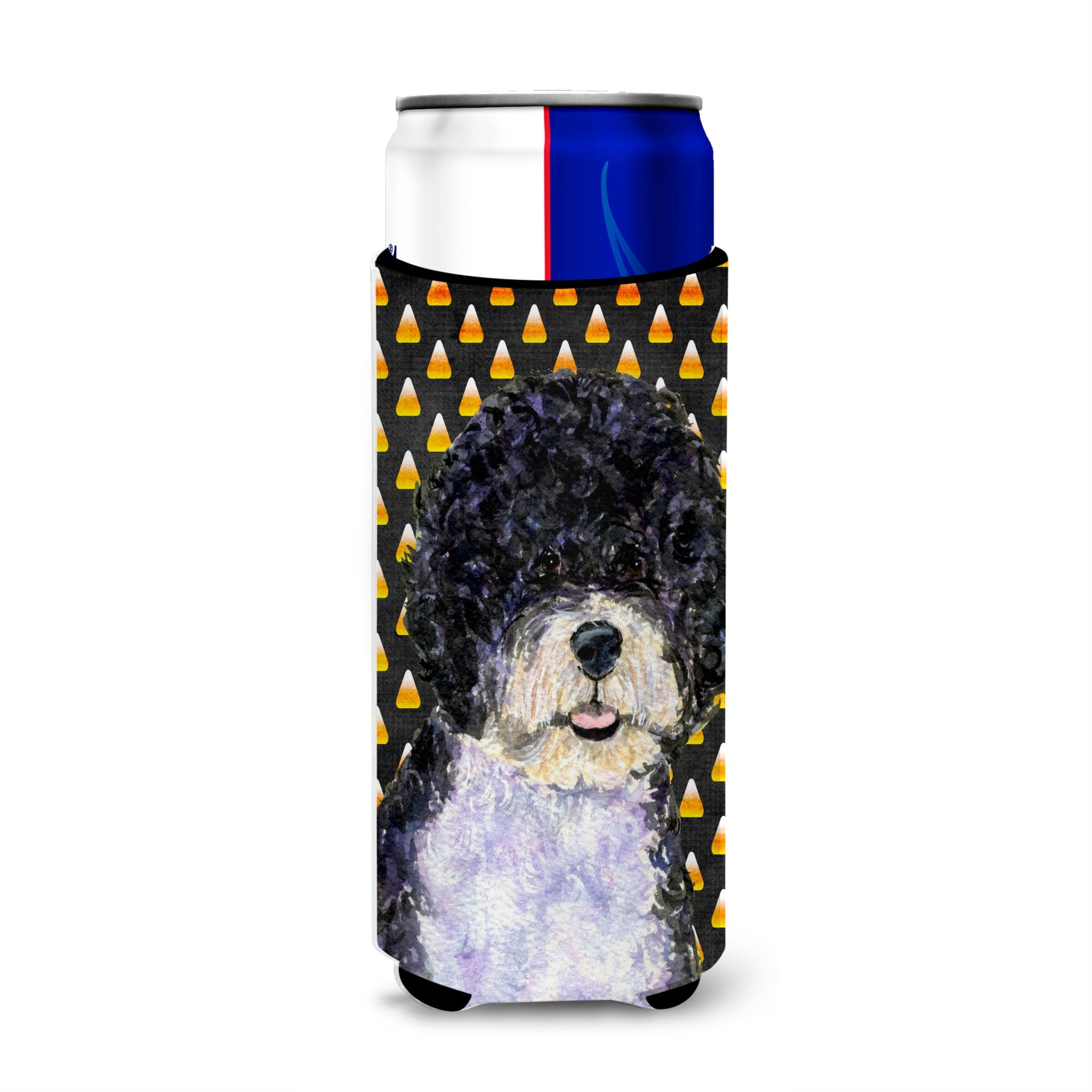 Portuguese Water Dog Candy Corn Halloween Portrait Ultra Hugger For Slim Cans