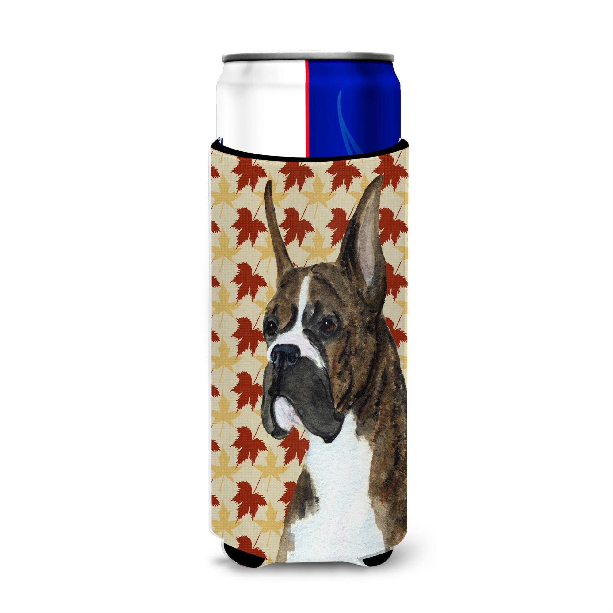 Boxer Brindle Fall Leaves Portrait Ultra Hugger For Slim Cans