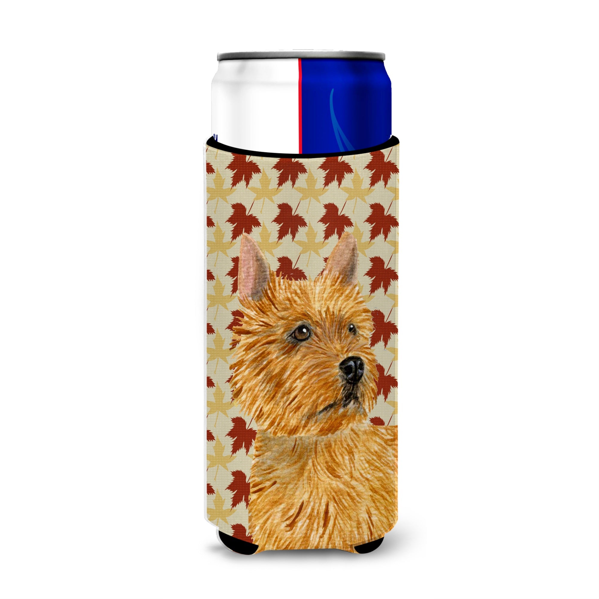 Norwich Terrier Fall Leaves Portrait Ultra Hugger For Slim Cans