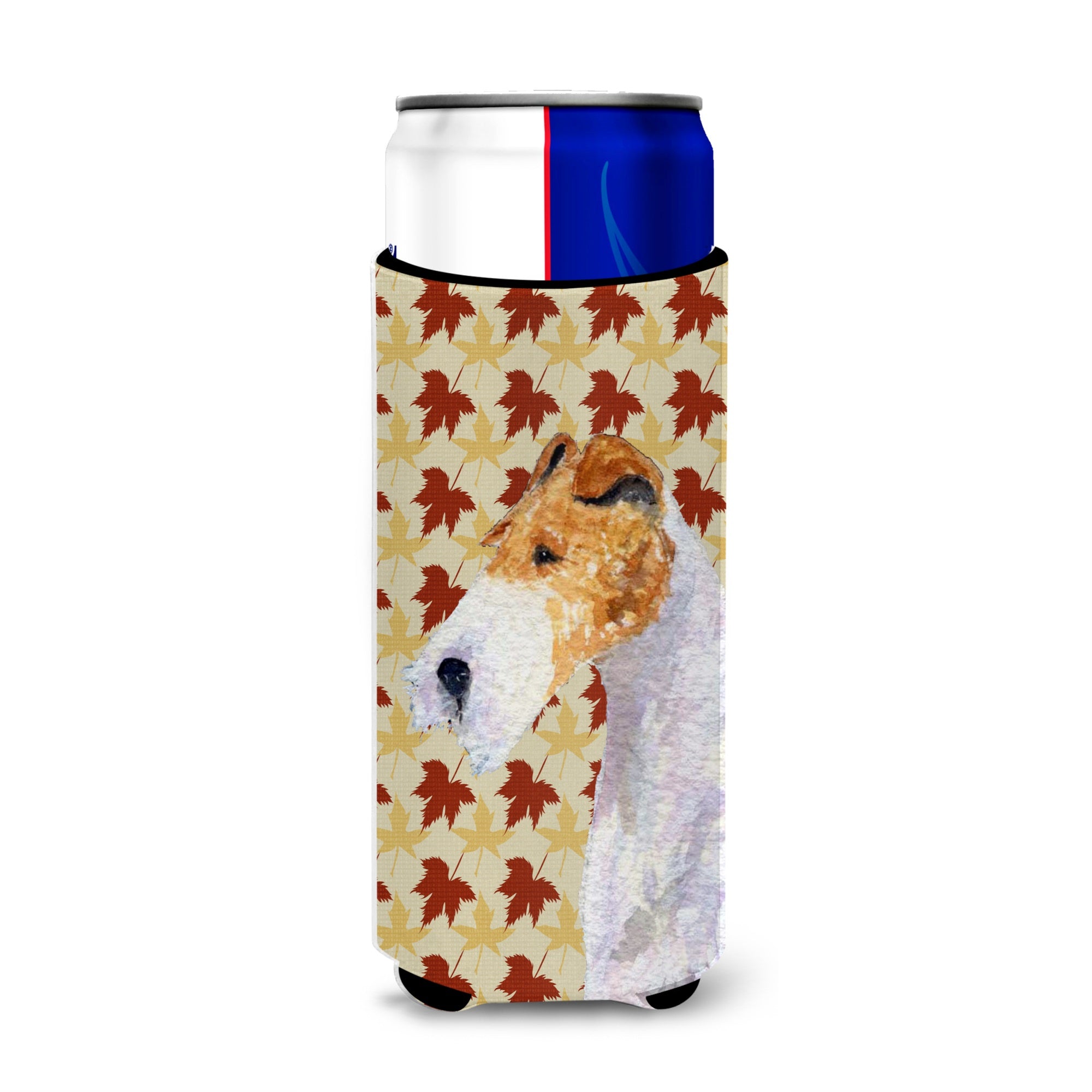 Fox Terrier Fall Leaves Portrait Ultra Hugger For Slim Cans