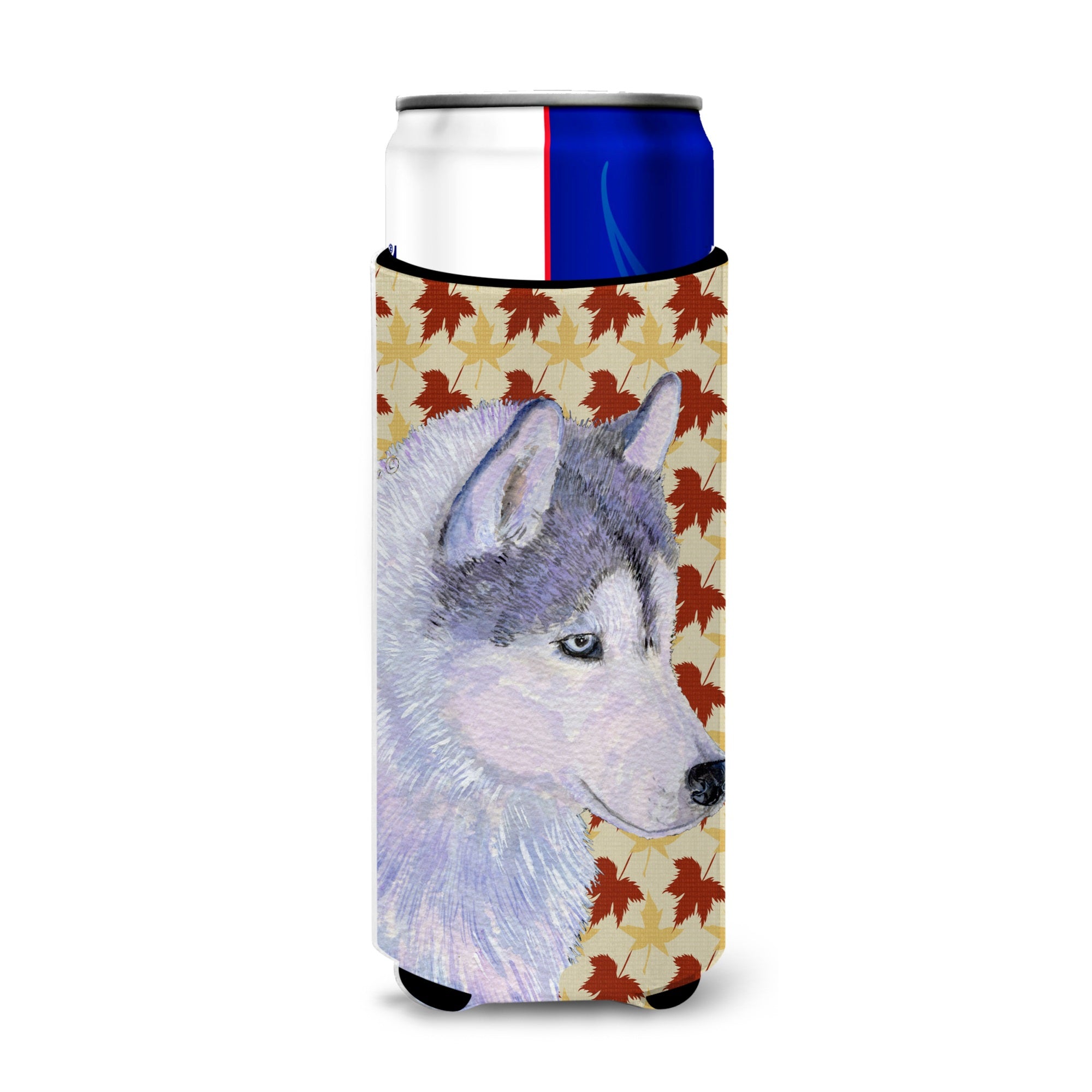 Siberian Husky Fall Leaves Portrait Ultra Hugger For Slim Cans