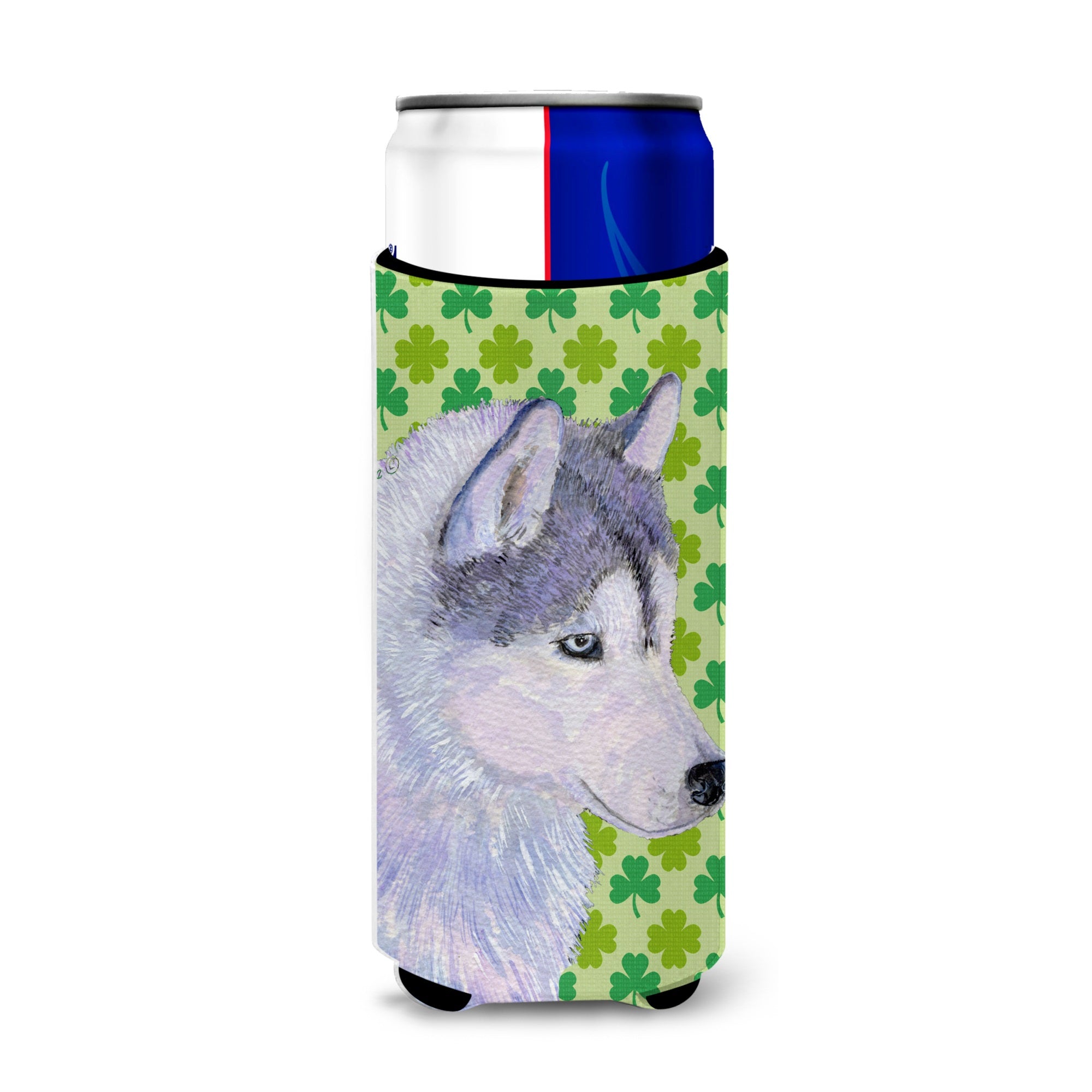 Siberian Husky St. Patrick'S Day Shamrock Portrait Ultra Hugger For Slim Cans