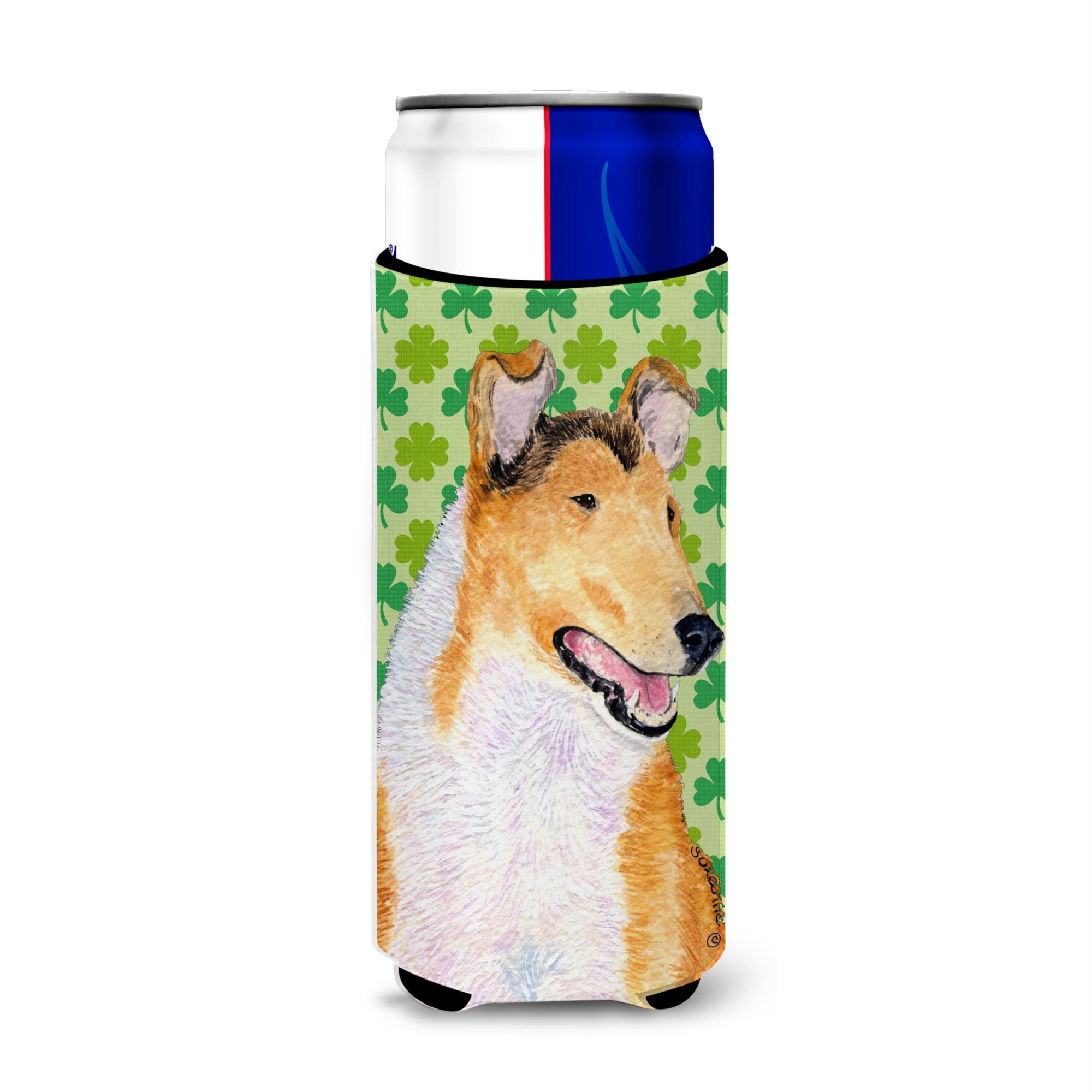 Collie Smooth St. Patrick'S Day Shamrock Portrait Ultra Hugger For Slim Cans