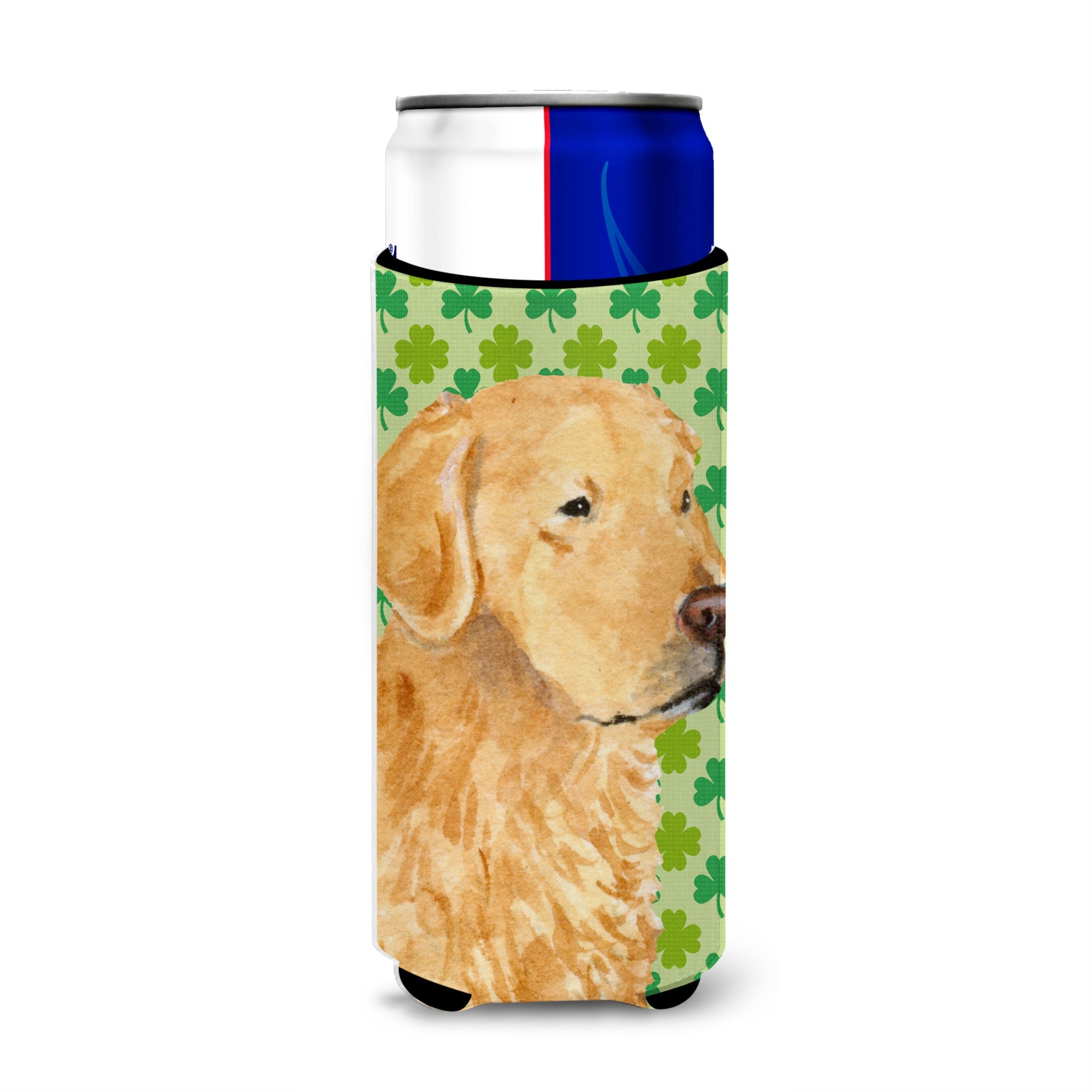 Golden Retriever St. Patrick'S Day Shamrock Portrait Ultra Hugger For Slim Cans