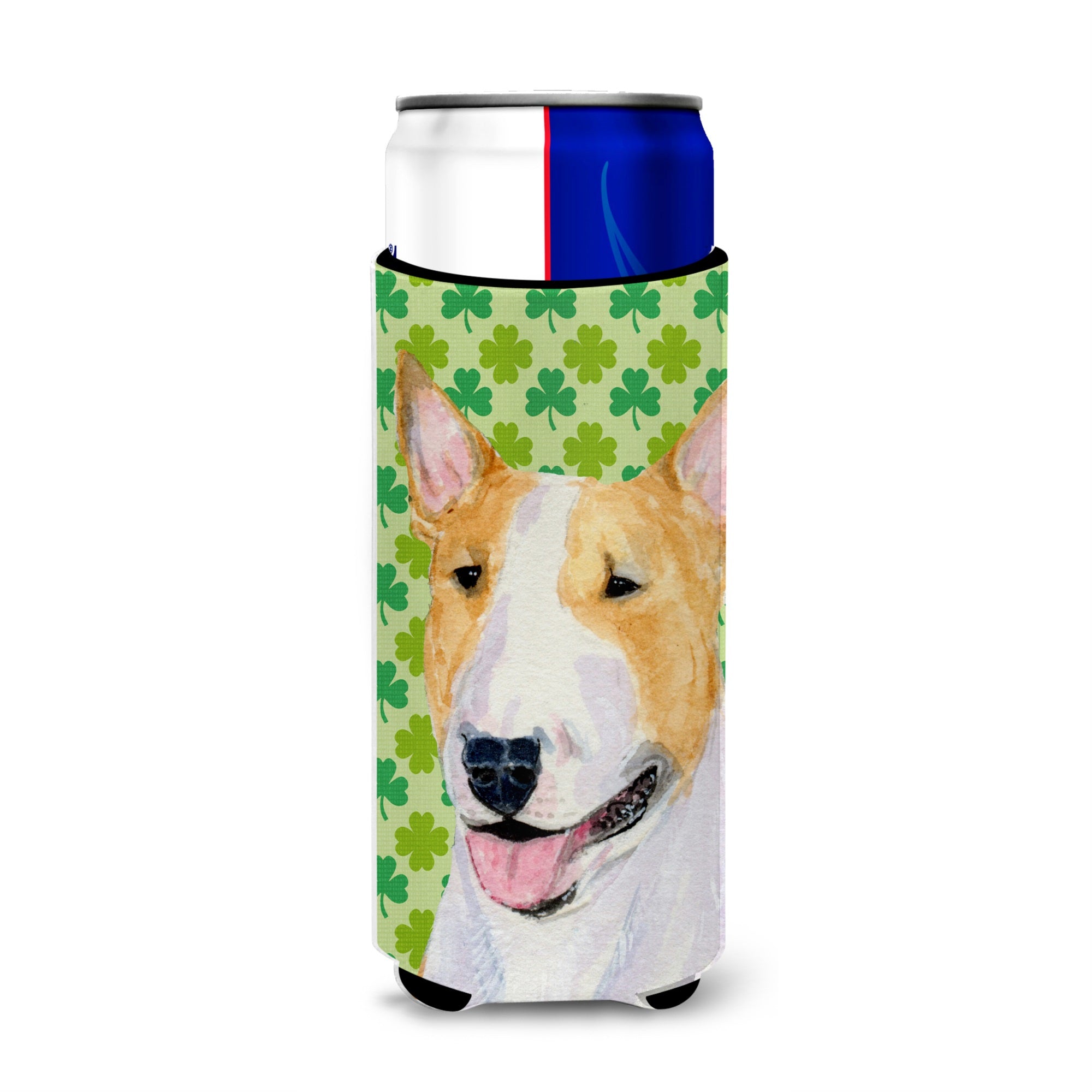 Bull Terrier St. Patrick'S Day Shamrock Portrait Ultra Hugger For Slim Cans