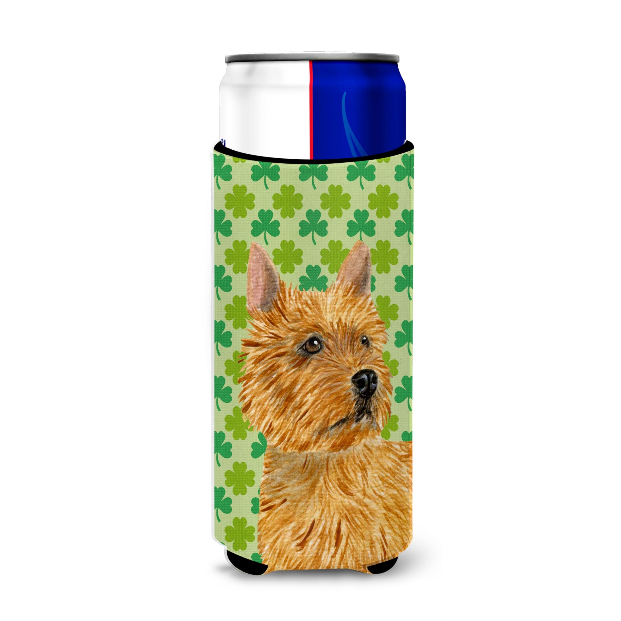 Norwich Terrier St. Patrick'S Day Shamrock Portrait Ultra Hugger For Slim Cans