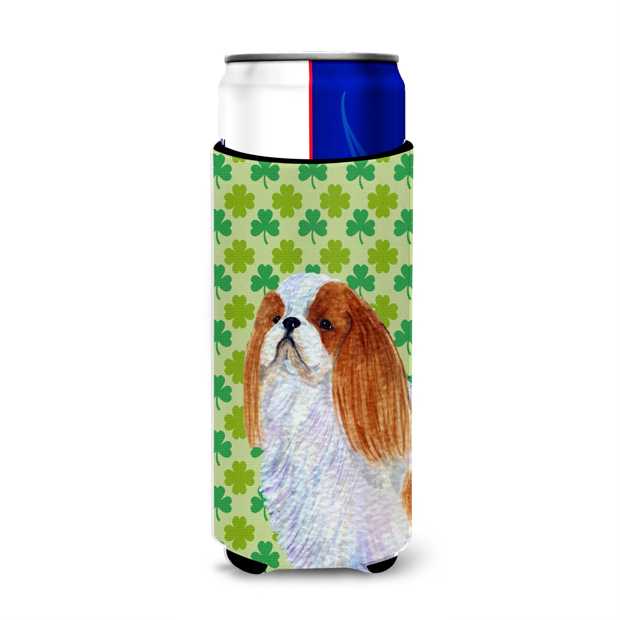 English Toy Spaniel St. Patrick'S Day Shamrock Portrait Ultra Hugger For Slim Cans