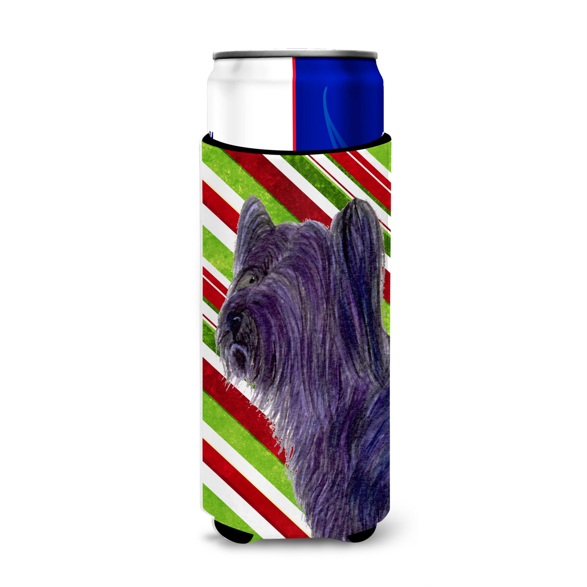 Skye Terrier Candy Cane Holiday Christmas Ultra Hugger For Slim Cans