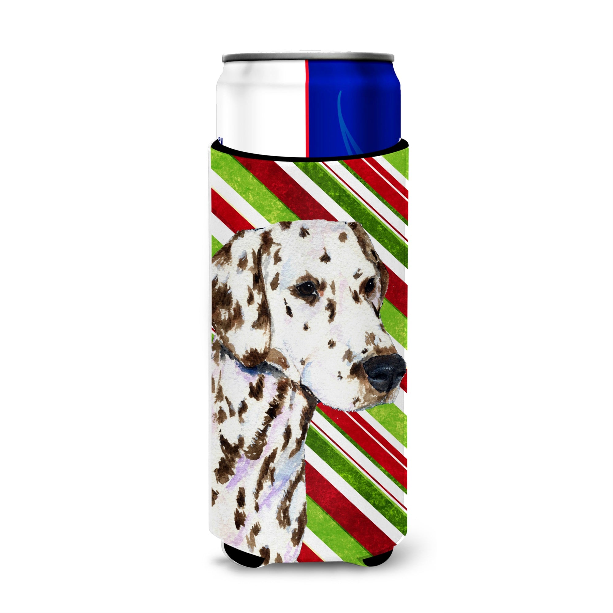 Dalmatian Candy Cane Holiday Christmas Ultra Hugger For Slim Cans