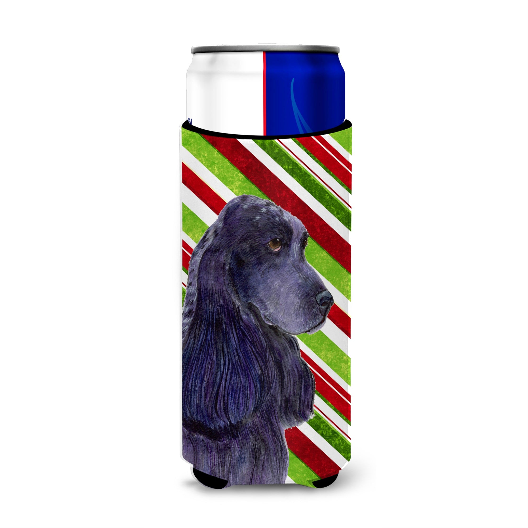 Cocker Spaniel Candy Cane Holiday Christmas Ultra Hugger For Slim Cans