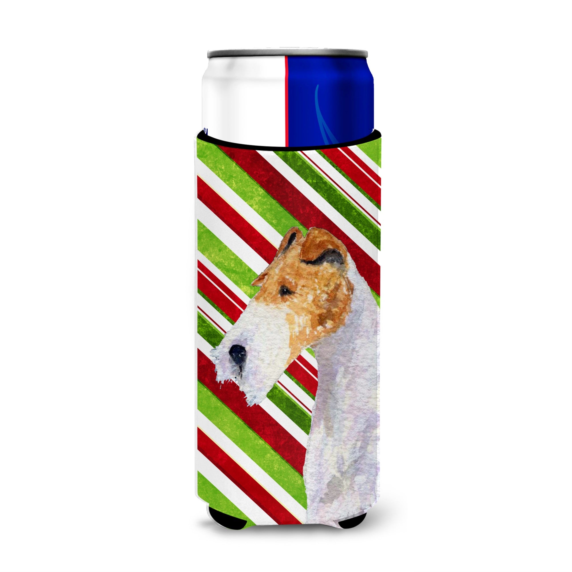 Fox Terrier Candy Cane Holiday Christmas Ultra Hugger For Slim Cans