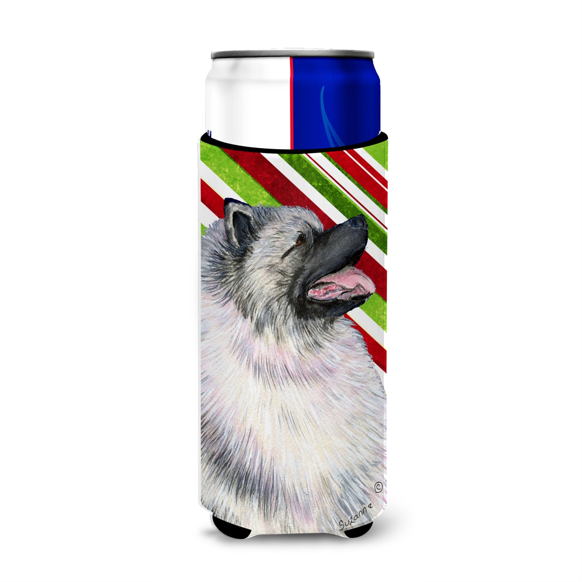 Keeshond Candy Cane Holiday Christmas Ultra Hugger For Slim Cans