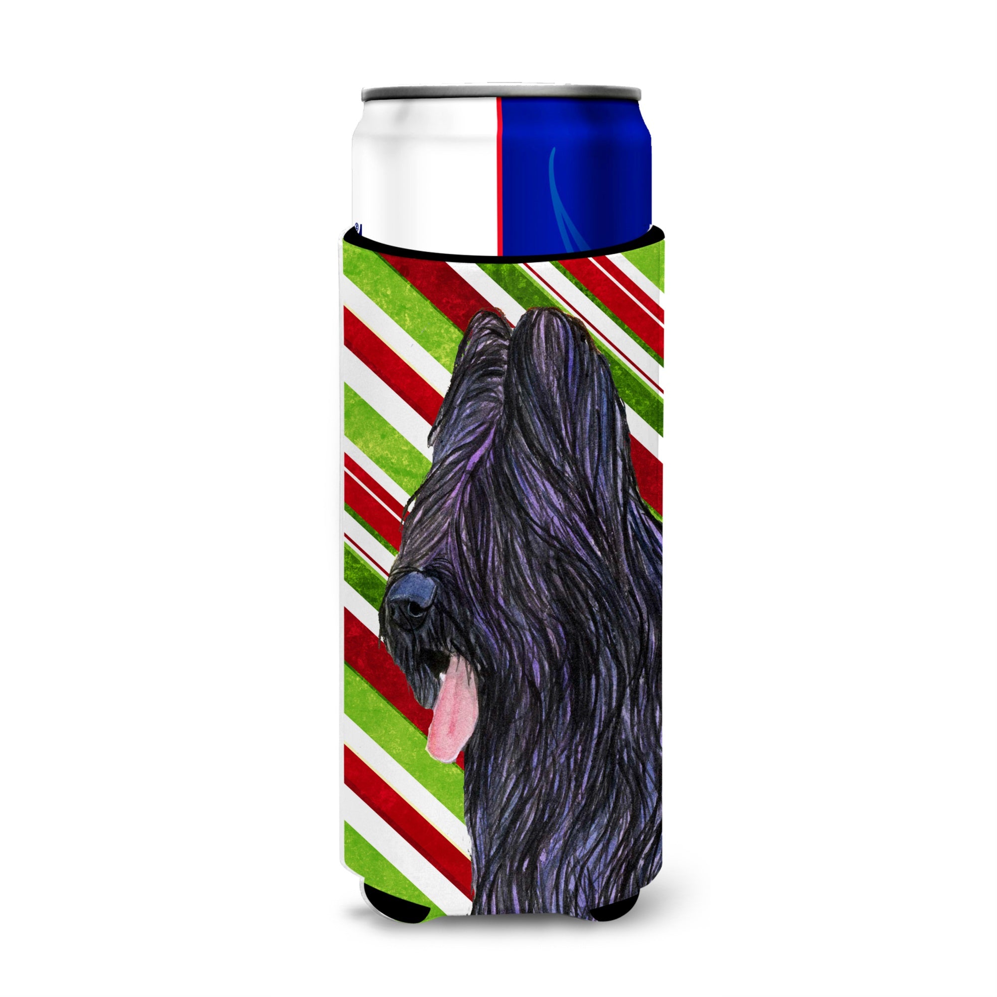 Briard Candy Cane Holiday Christmas Ultra Hugger For Slim Cans