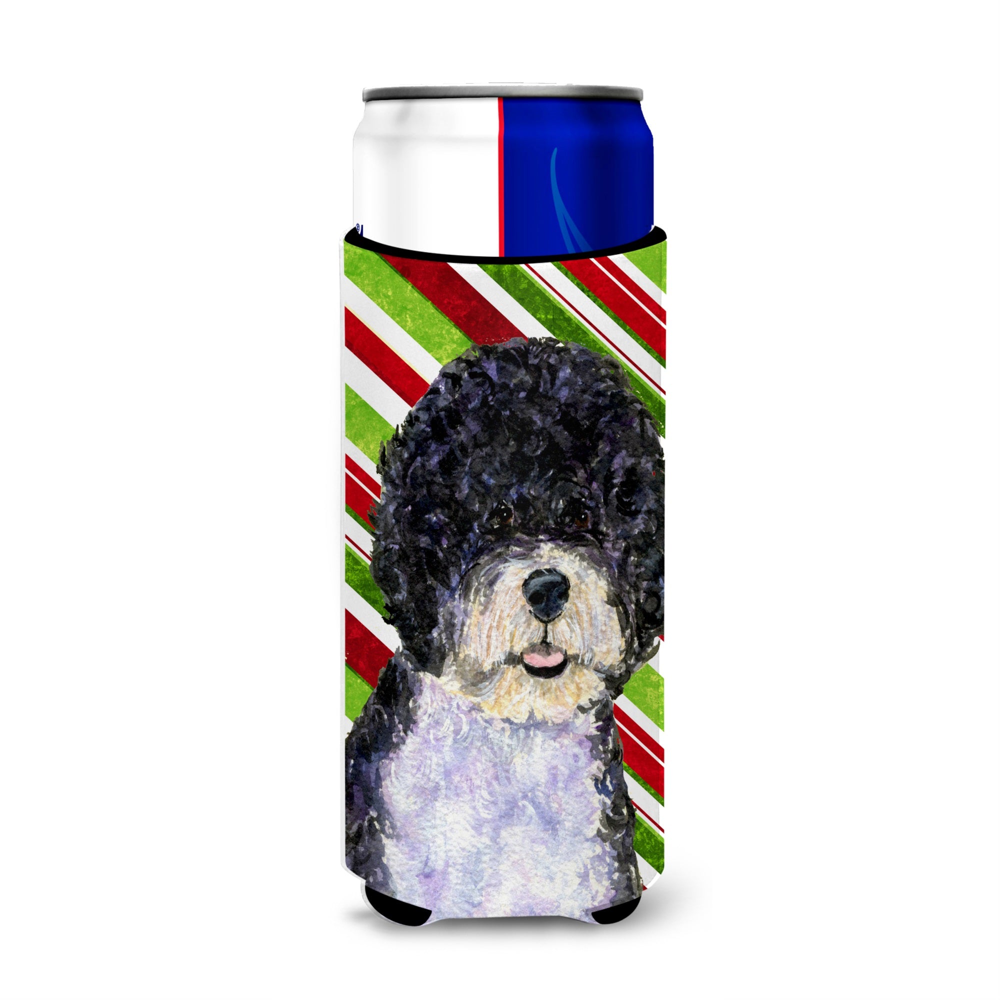 Portuguese Water Dog Candy Cane Holiday Christmas Ultra Hugger For Slim Cans