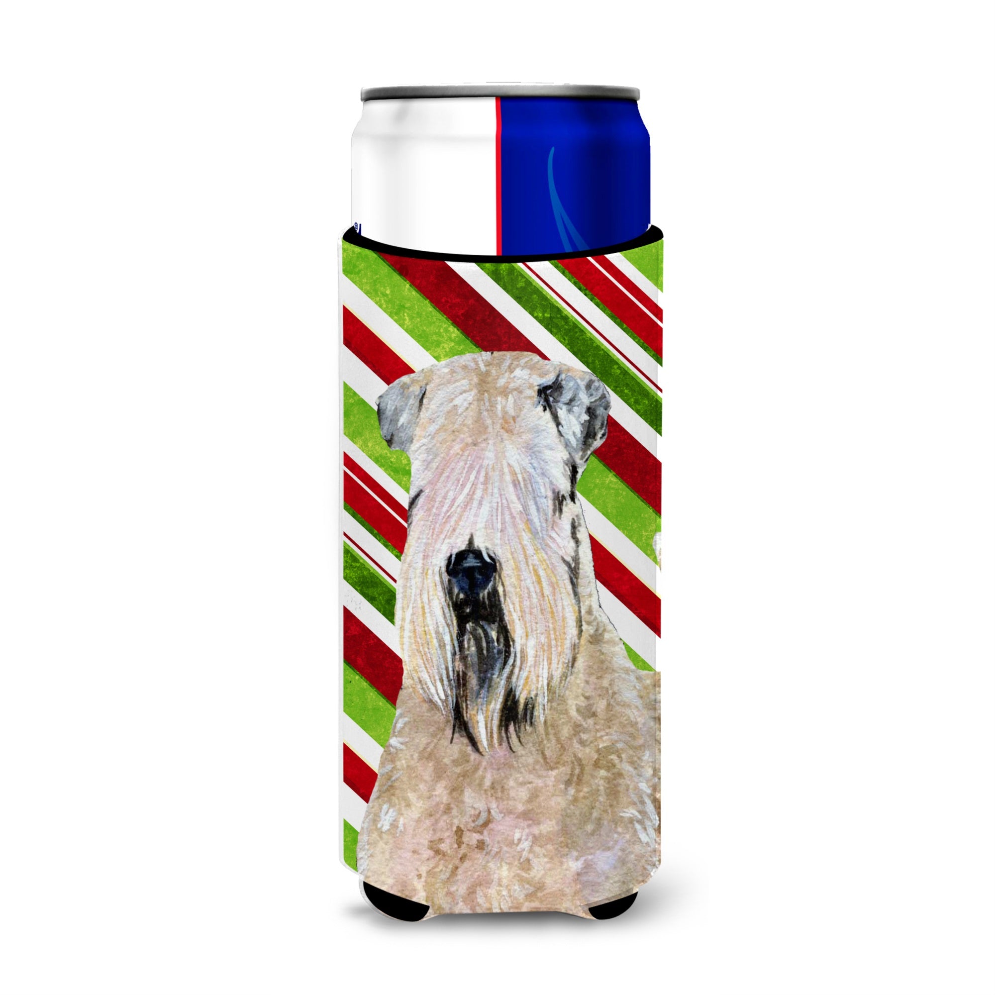 Wheaten Terrier Soft Coated Candy Cane Holiday Christmas Ultra Hugger For Slim Cans